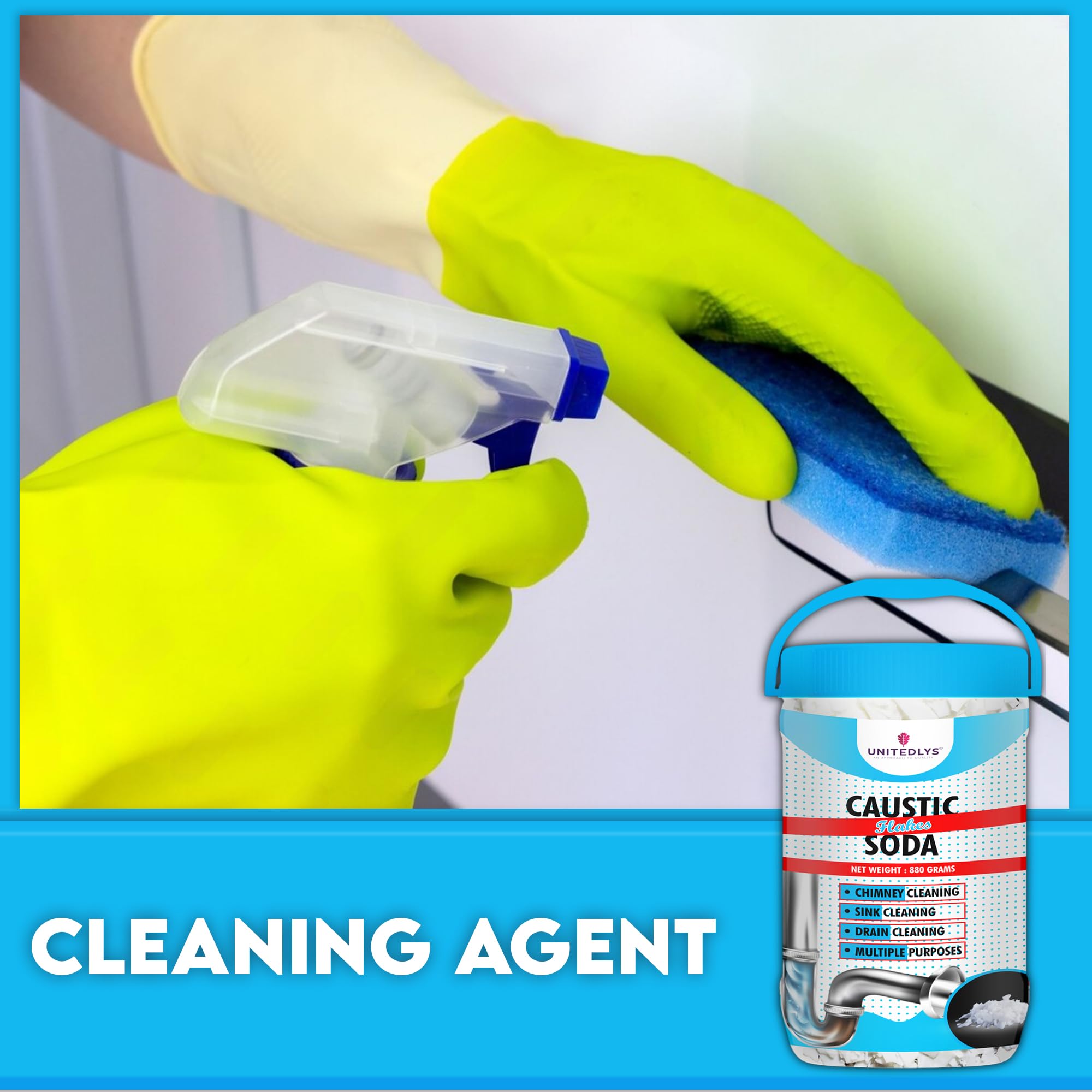 Unitedlys® Caustic Soda Drain Cleaner Powder 880G - Fast-Acting, Non-Toxic & Odorless Pipe Unclogger | Heavy-Duty Sink & Shower Drain Opener | Safe for Kitchen, Bathroom & Septic Systems | Professional-Grade Drain Maintenance Solution