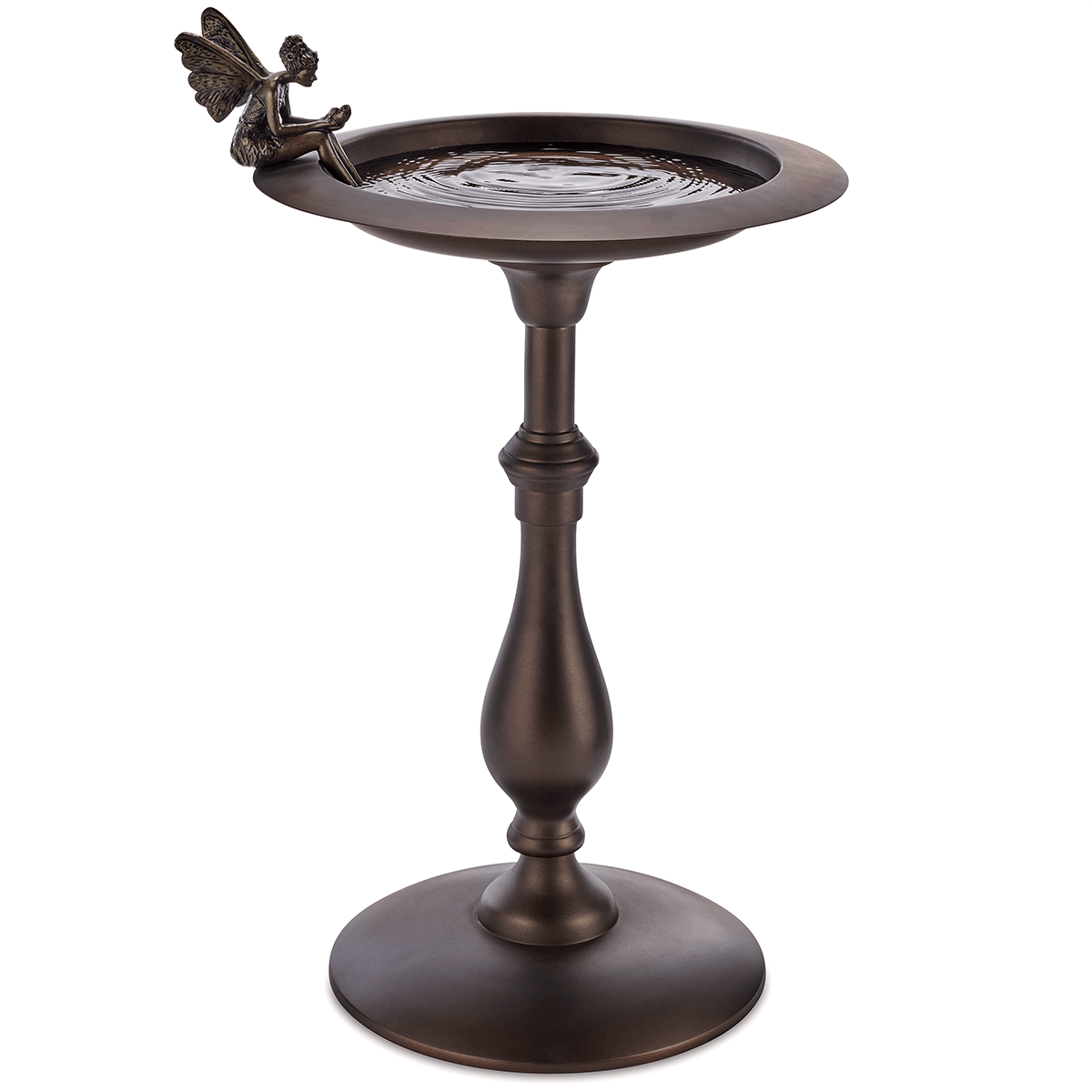 Classic Bronze Bird Bath Pedestal with Fairy Statue - Elegant Garden Decor for Outdoor Bird Watching & Fairy Garden Theme