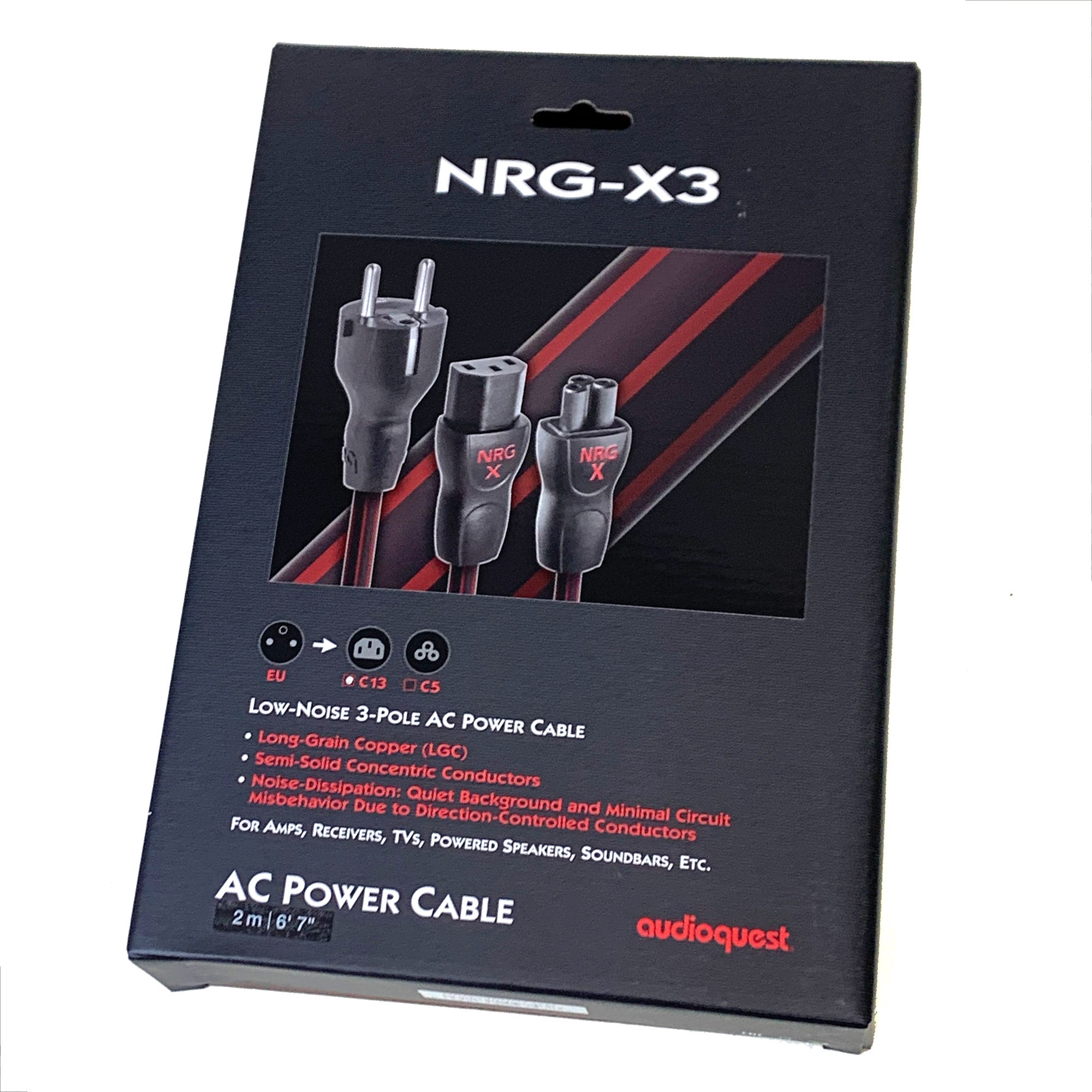 AudioQuest NRG X3 EU IEC Power Cord - High-Performance Power Cable for Audiophile Equipment, Home Theater & Studio Use