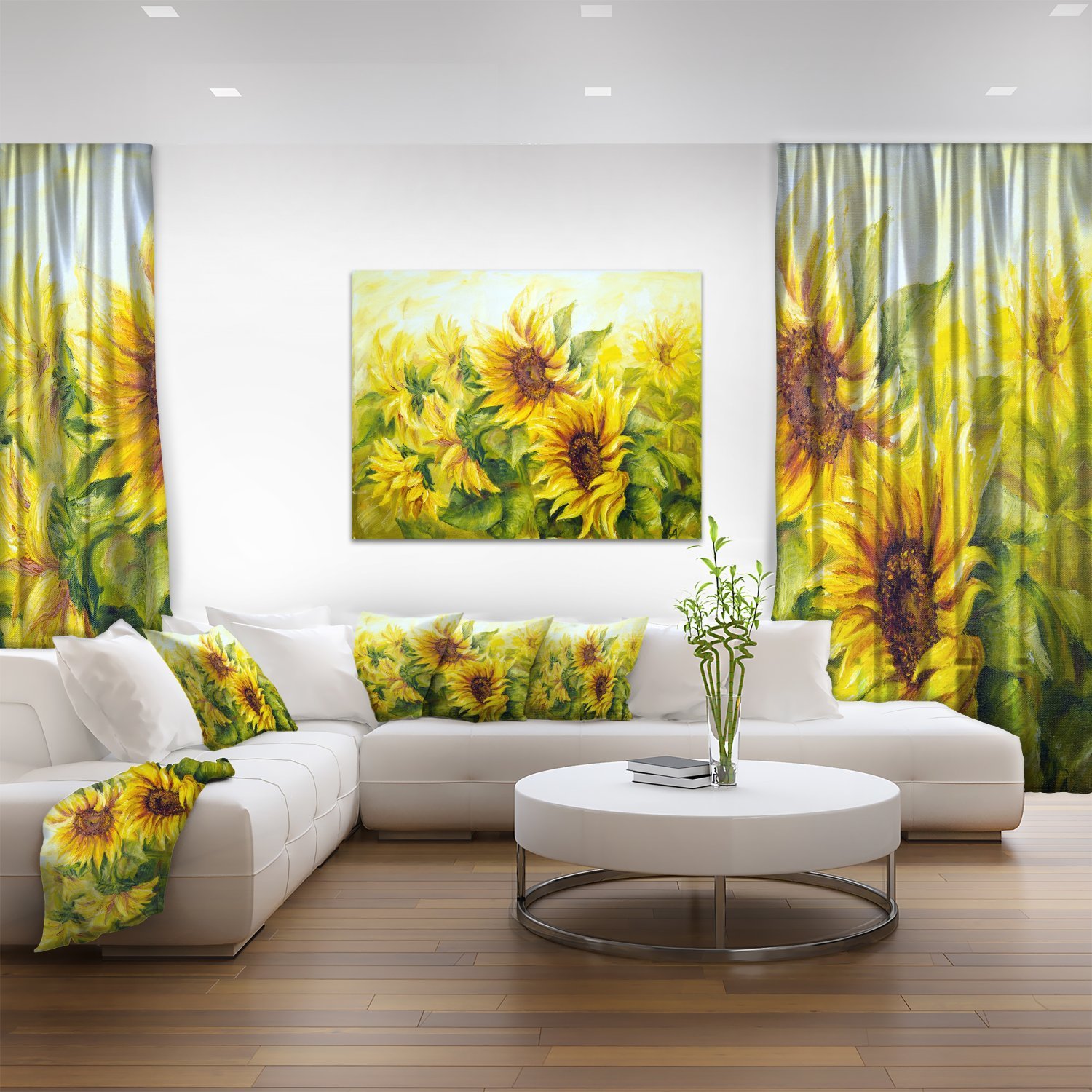 Bright Yellow Sunny Sunflowers Floral Painting Canvas - Handmade Wall Art for Living Room, Bedroom & Office Decor