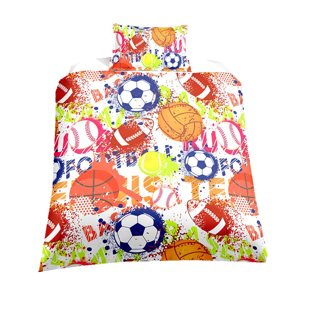 Kids Football Duvet Cover Set with Zipper - Green Sports Bedding for Boys & Girls, Double (200x200cm) & Single (135x200cm) - Perfect for Children's Bedrooms, Dorms, and Sports-Themed Decor