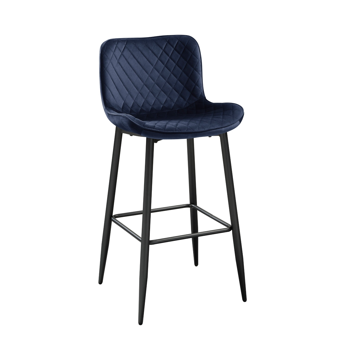 Blue Velvet Quilted Bar Stools Set of 2 - Modern Kitchen Counter Height Chairs for Dining Room, Bar & Breakfast Nook