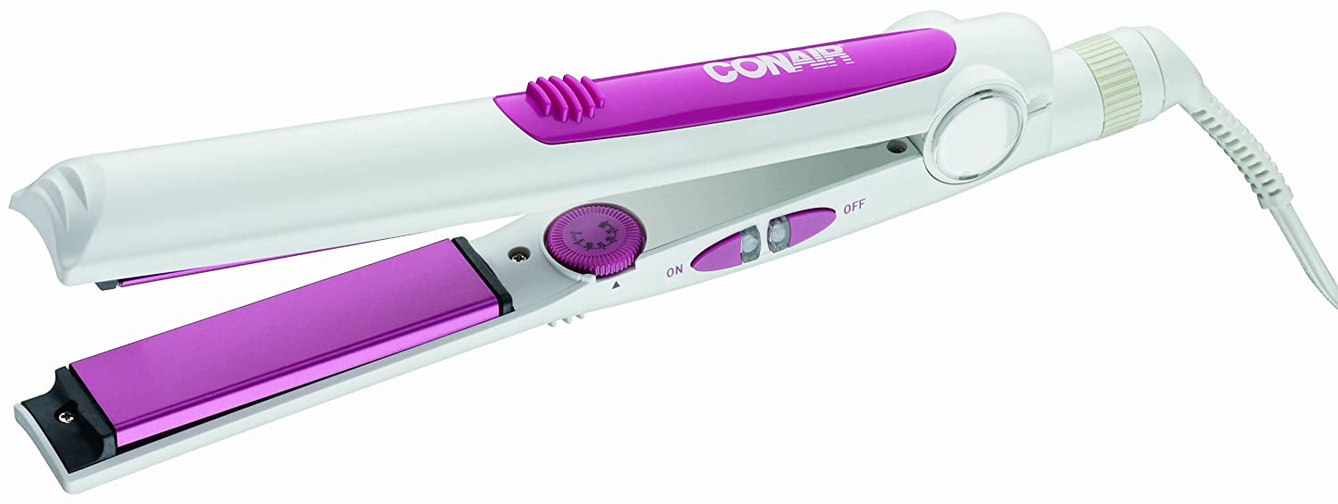 Conair Ceramic Flat Iron 1 Inch - Professional Hair Straightener for Smooth & Shiny Hair - White & Pink (Perfect for Home, Salon & Travel Use)