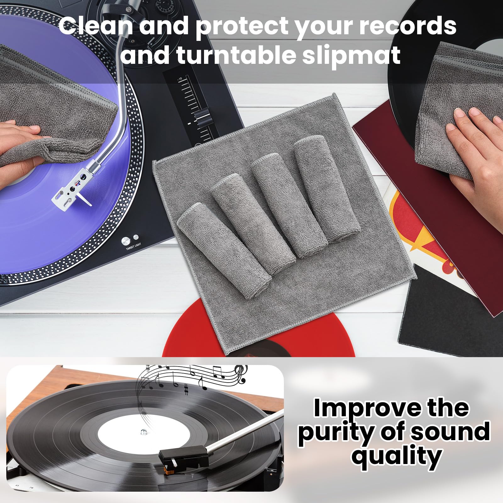 Honeydak 8-Pack Anti-Static Microfiber Cleaning Cloths for Vinyl Records, Glasses, TV Screens & Laptops – Ultra-Soft Scratch-Free Dust Removal for Audiophiles & Electronics