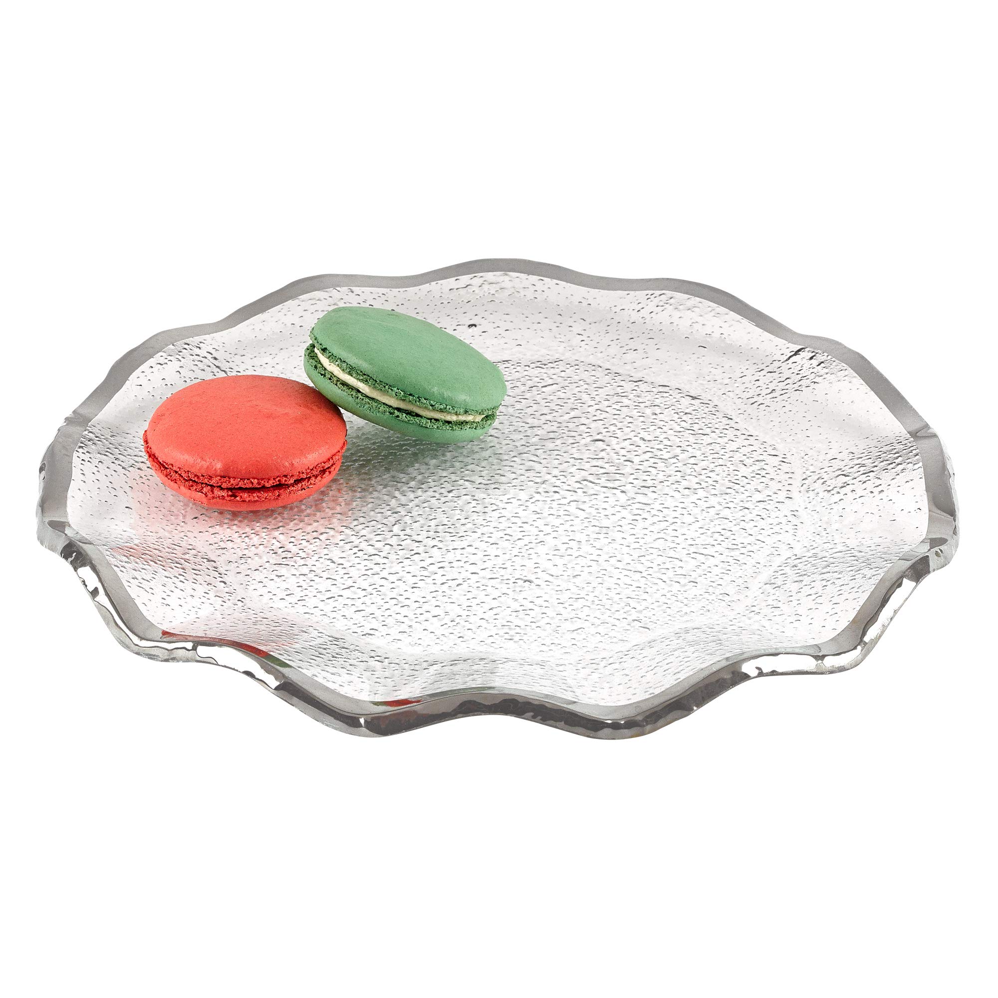 Elegant Modern Handcrafted Glass Serving Platter - 13 Inch Silver-Edge Charger for Dinner Parties, Weddings & Home Decor | Sophisticated Serveware