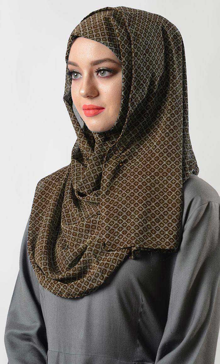 Elegant Dotted Geometric Print Women's Hijab Scarf - Soft Casual Muslim Headscarf for Daily Wear, Prayer & Special Occasions