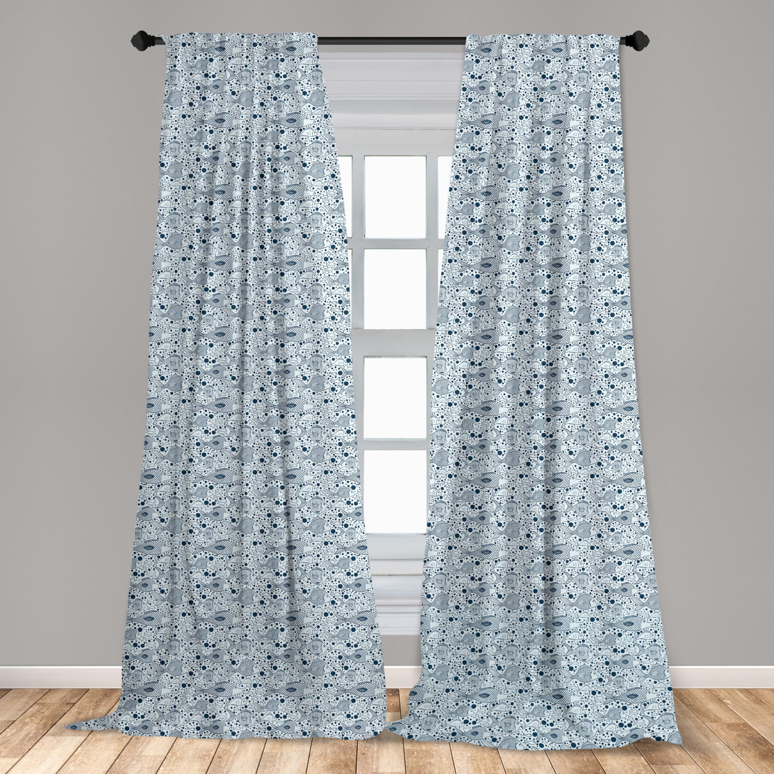 Ambesonne Blue Fish & Bubbles Underwater Sea Life Curtains - 2 Panel Set (28