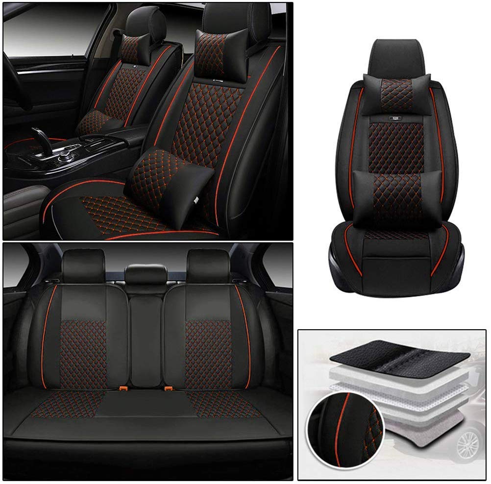 Surekit Premium PU Leather Car Seat Cover for Toyota Avalon 2000-2020 - 5-Seat Luxury Cushion Protector Set (Black & Red) - Perfect for Daily Commuting, Road Trips & Vehicle Interior Protection