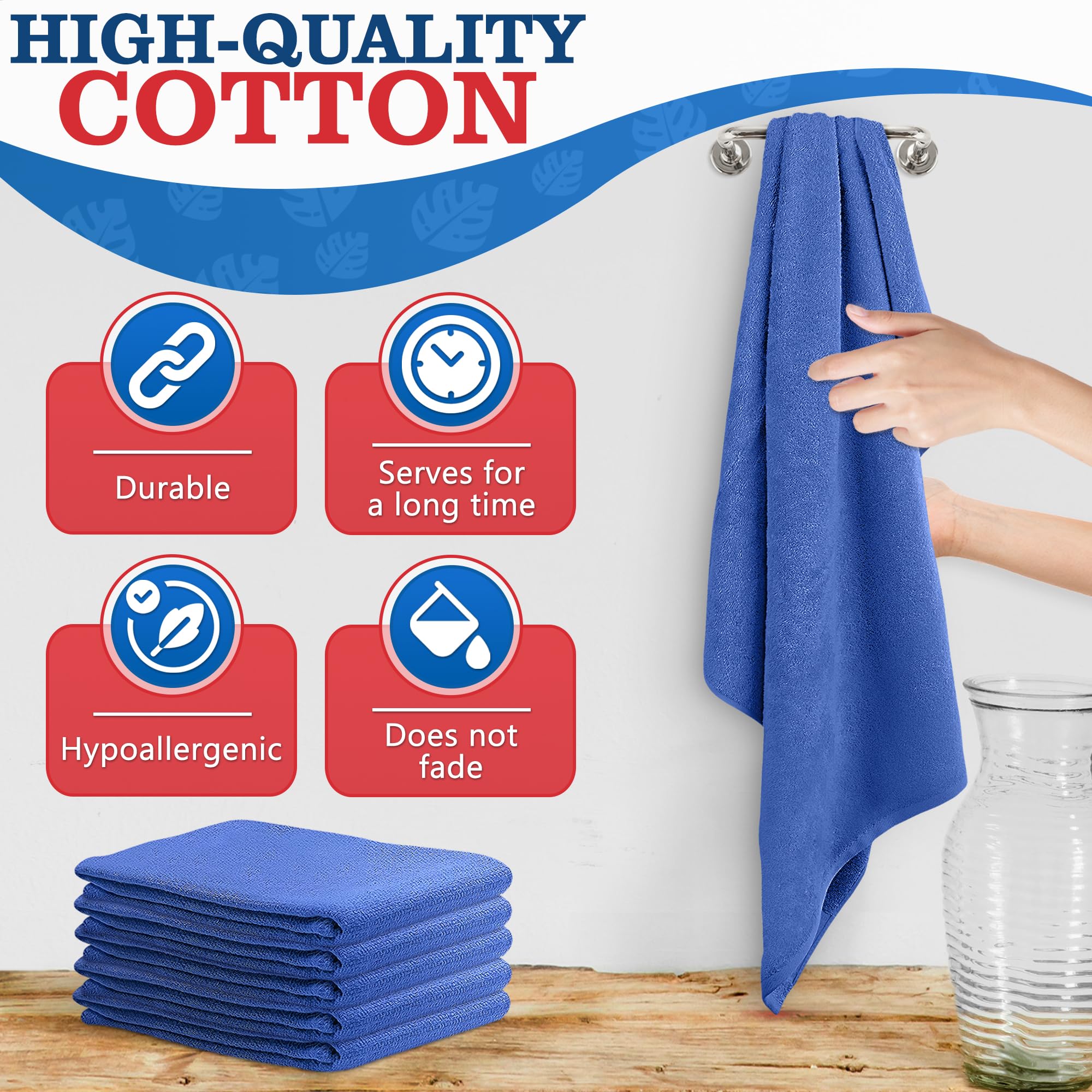 15-Pack Premium Blue Cleaning Rags - Super Absorbent Cotton Towels for Kitchen, House Cleaning & Medical Use | Reusable Shop Towels for Spills, Dusting & Surgical Applications