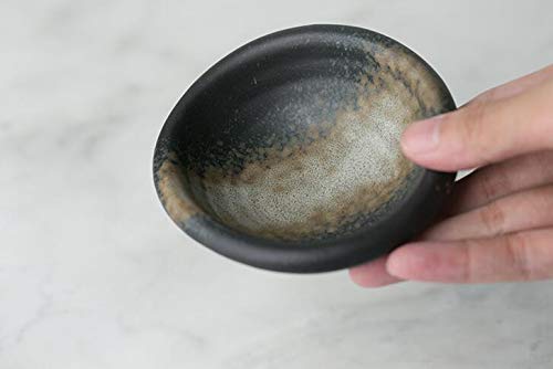 3.5 Inch Retro Style Black & Beige Porcelain Side Dish Bowls - Set of 5 Multipurpose Serving Bowls for Soy Sauce, Dipping Sauces, Seasonings - Perfect for Asian Dining, Sushi Restaurants, and Home Entertaining