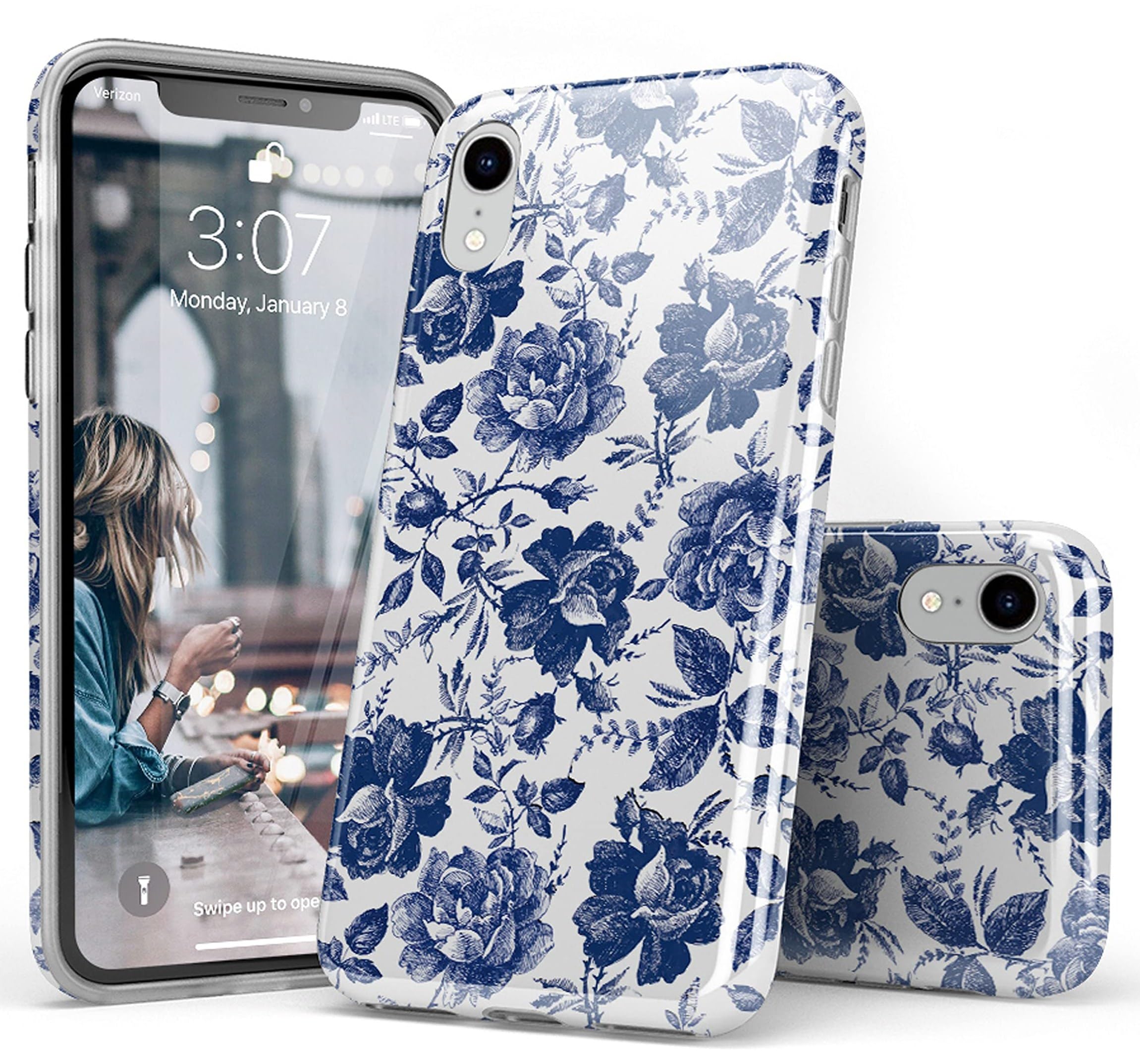 Casely iPhone XR Floral Case - Rose to Fame Coquette Design | Blue & White Rose Phone Cover | Slim Protective Case for Women & Girls | Perfect for Everyday Use, Work & Travel