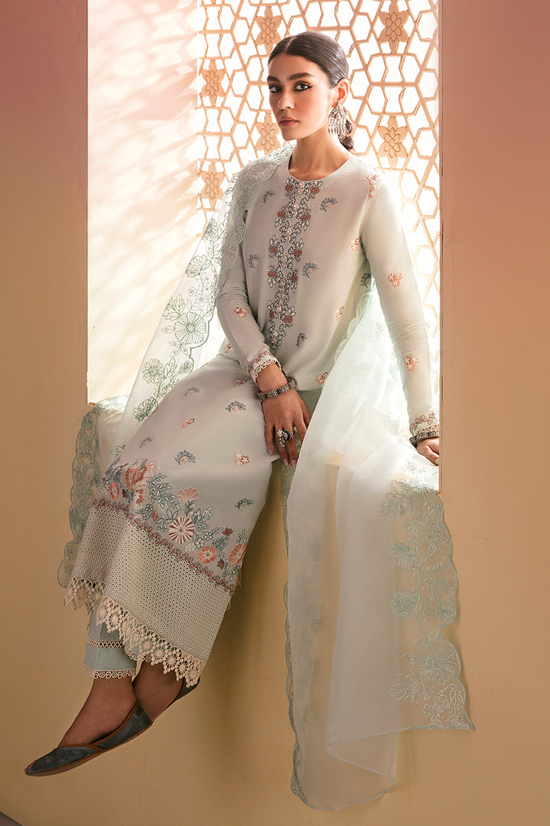 Hazy Cerulean 3-Piece Embroidered Lawn Suit for Women - Elegant Summer Outfit for Parties, Weddings & Special Occasions