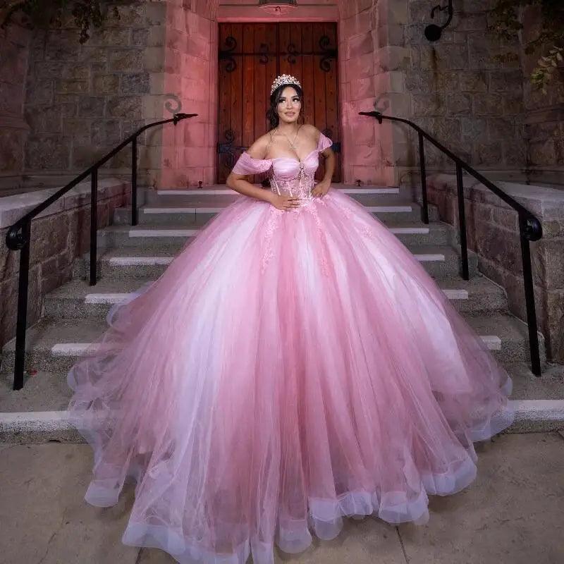 Elegant Hot Pink Crystal Beaded Ball Gown Quinceanera Dress - Off Shoulder Sweet 15 Birthday Party Dress for Teen Girls