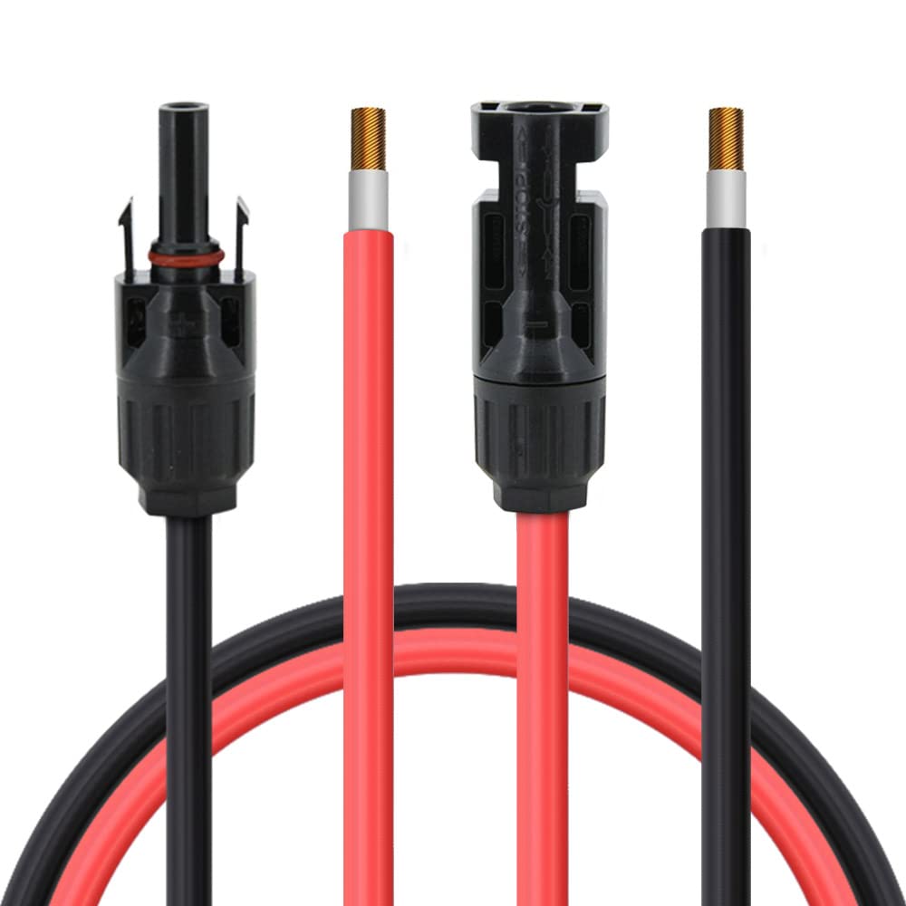 10 Gauge 10 AWG Solar Panel Extension Cable - 5 Feet Black + 5 Feet Red Wire with Solar Connectors for RV, Boat & Off-Grid Power Systems | Weatherproof & Durable Solar Energy Accessories