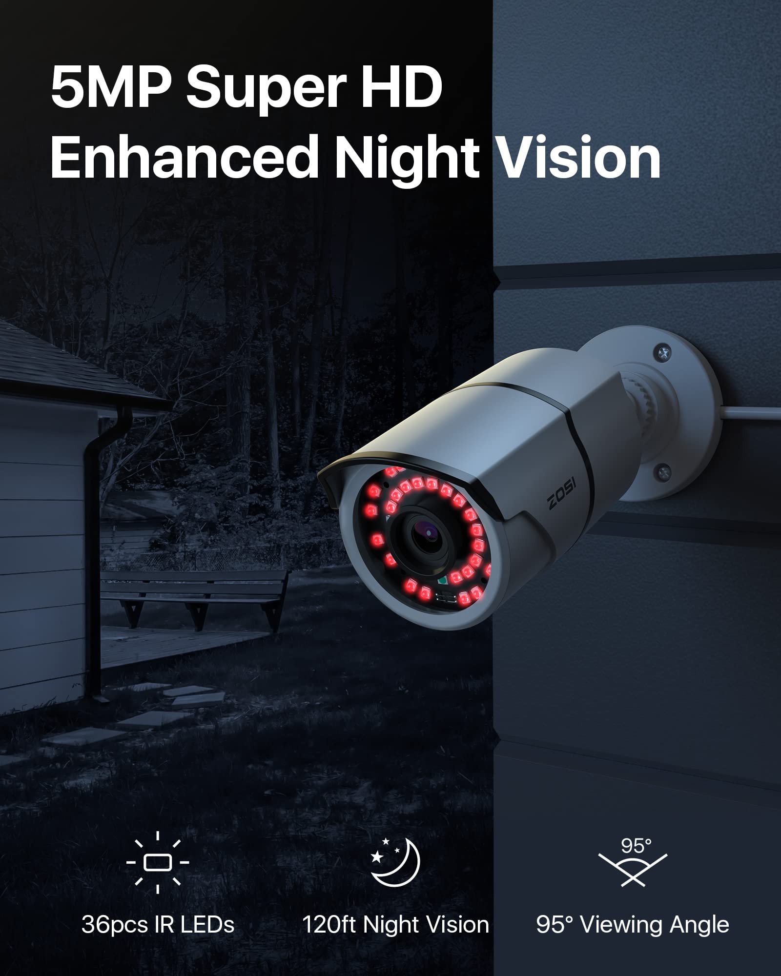ZOSI 16CH 4K PoE Security Camera System with 4TB HDD, H.265+ 8MP 16 Channel NVR Recorder, 14 x 5MP Indoor/Outdoor PoE IP Cameras, 120ft Night Vision, Remote Access - 24/7 Home & Business Surveillance for Property Protection & Security Monitoring