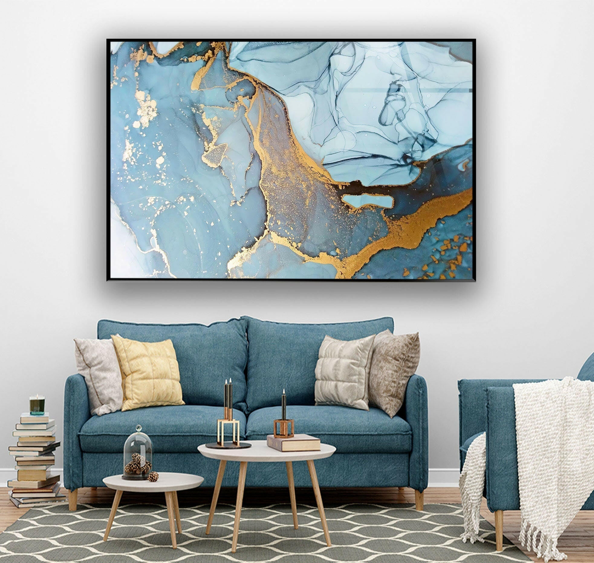 Handmade Aquamarine Alcohol Ink Stained Glass Wall Art - Blue Ocean Themed Abstract Painting for Home & Office Decor
