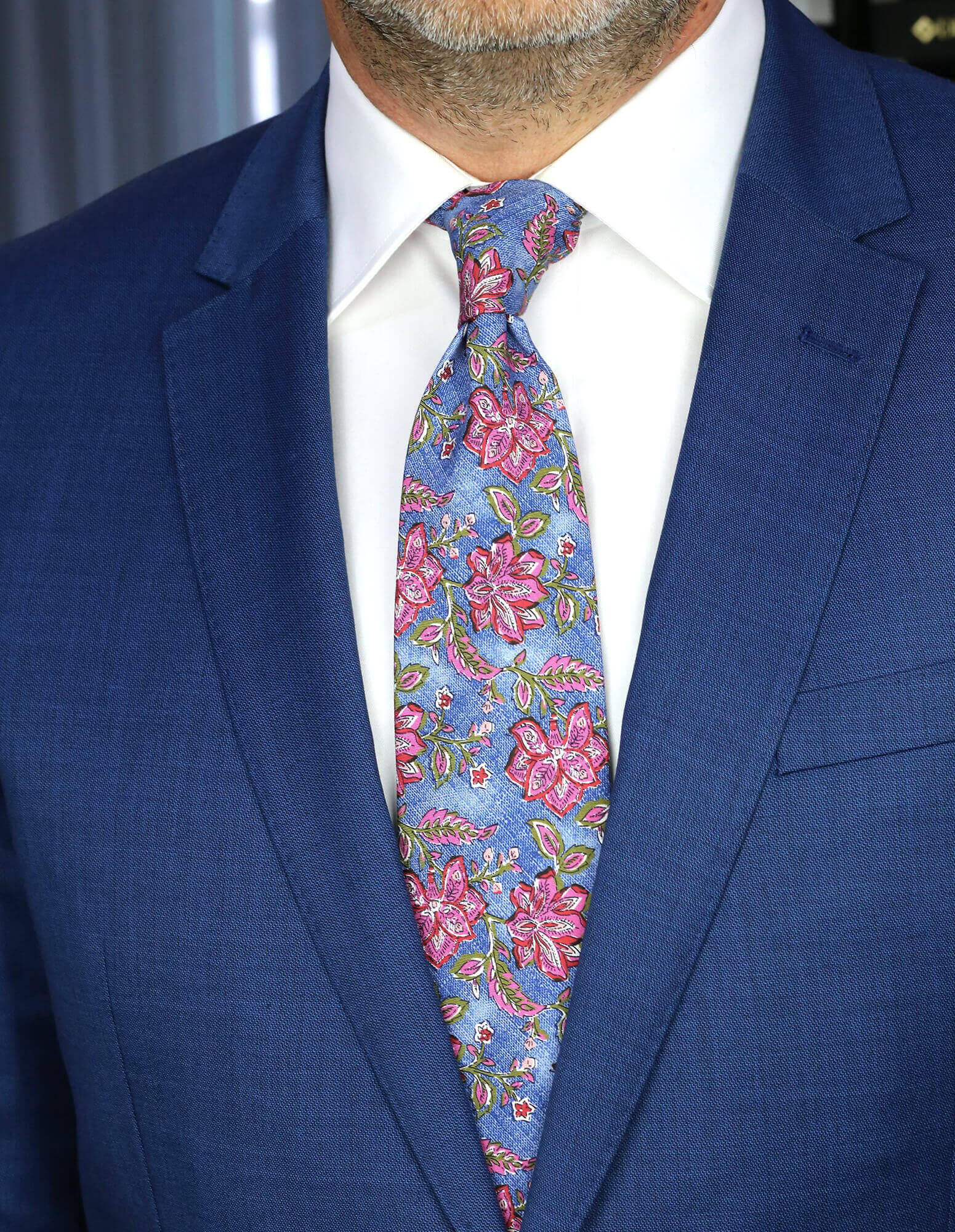 DÉCLIC Florence Floral Tie for Men - Elegant Blue Silk Necktie for Weddings, Business & Formal Occasions
