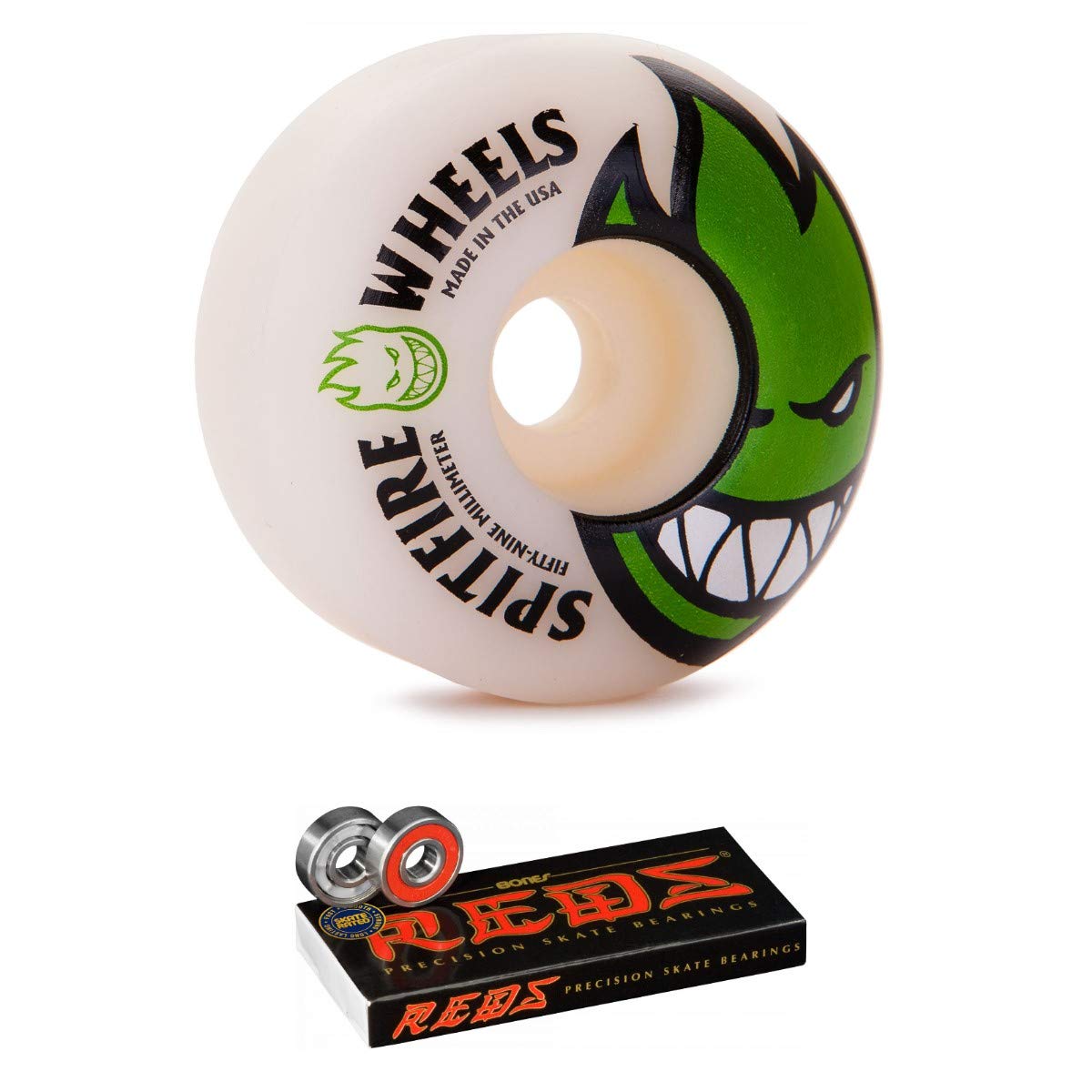 Spitfire Bighead 59mm Skateboard Wheels with Bones Reds Bearings - High Performance Wheels for Street, Park & Cruising