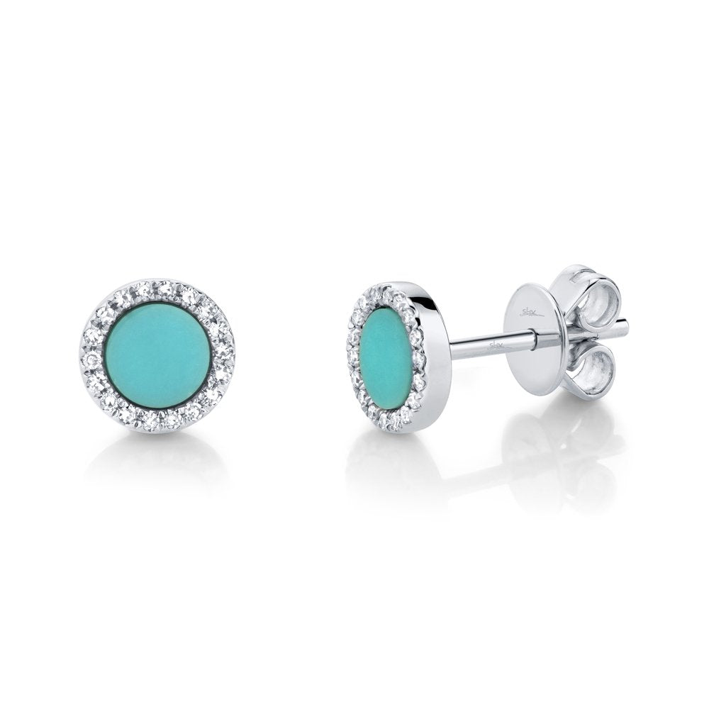 14KT Gold 0.47 CTW Turquoise & 0.08 CTW Diamond Halo Earrings - Elegant Dangle Earrings for Women, Perfect for Weddings, Parties & Special Occasions