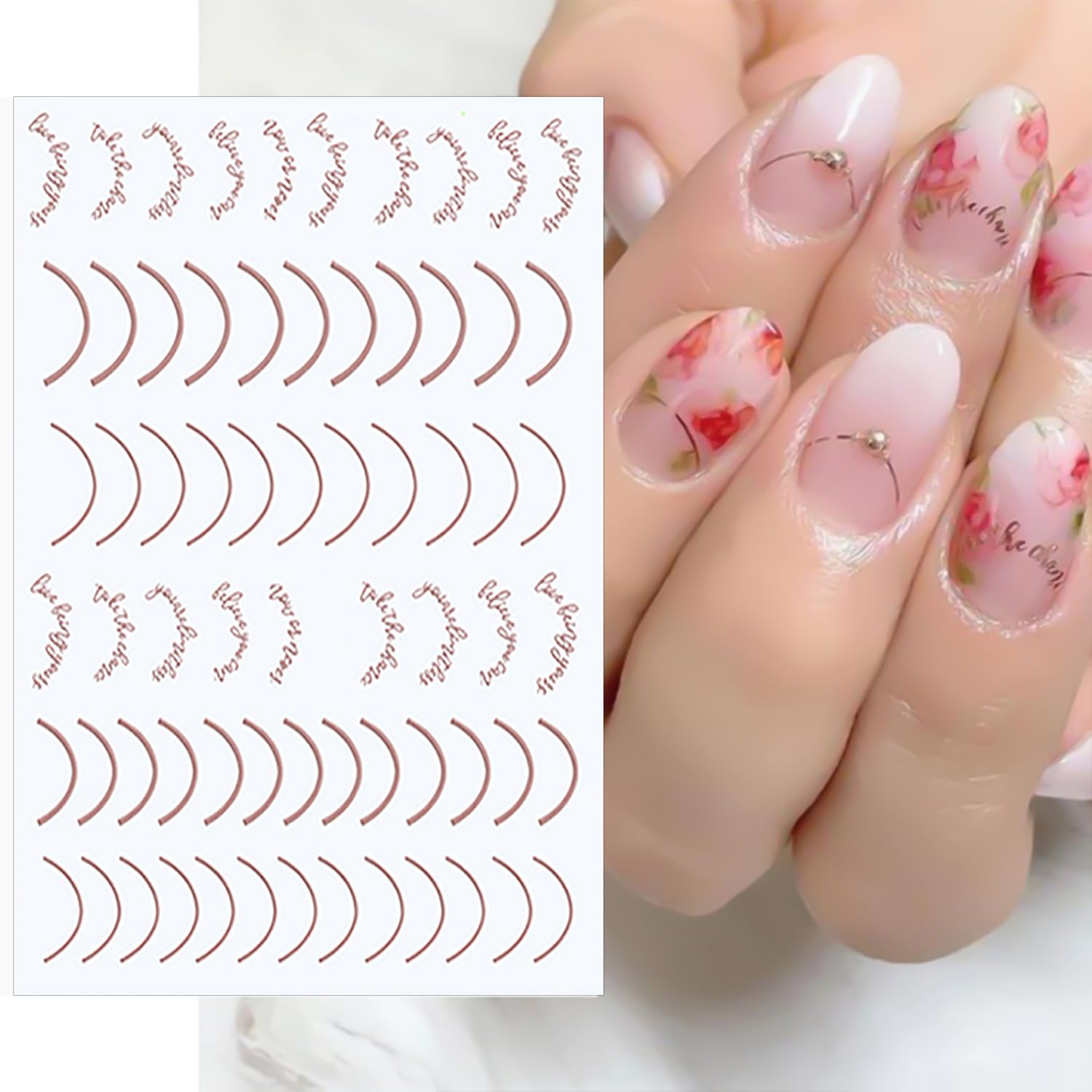 SILPECWEE 14 Sheets Gold Nail Stickers - French Line Metallic Curve Strip Nail Decals, Self-Adhesive Nail Art Stickers for Women & Kids, 3D Nail Design Decorations - Perfect for Parties, Weddings, and Special Occasions