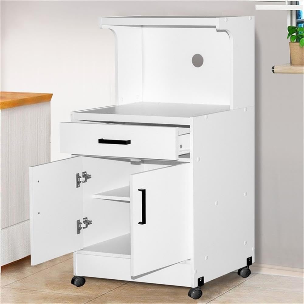 Better Home Products Shelby White Wooden Microwave Cart - Compact Kitchen Storage with Wheels for Small Spaces, Apartments & Dorm Rooms