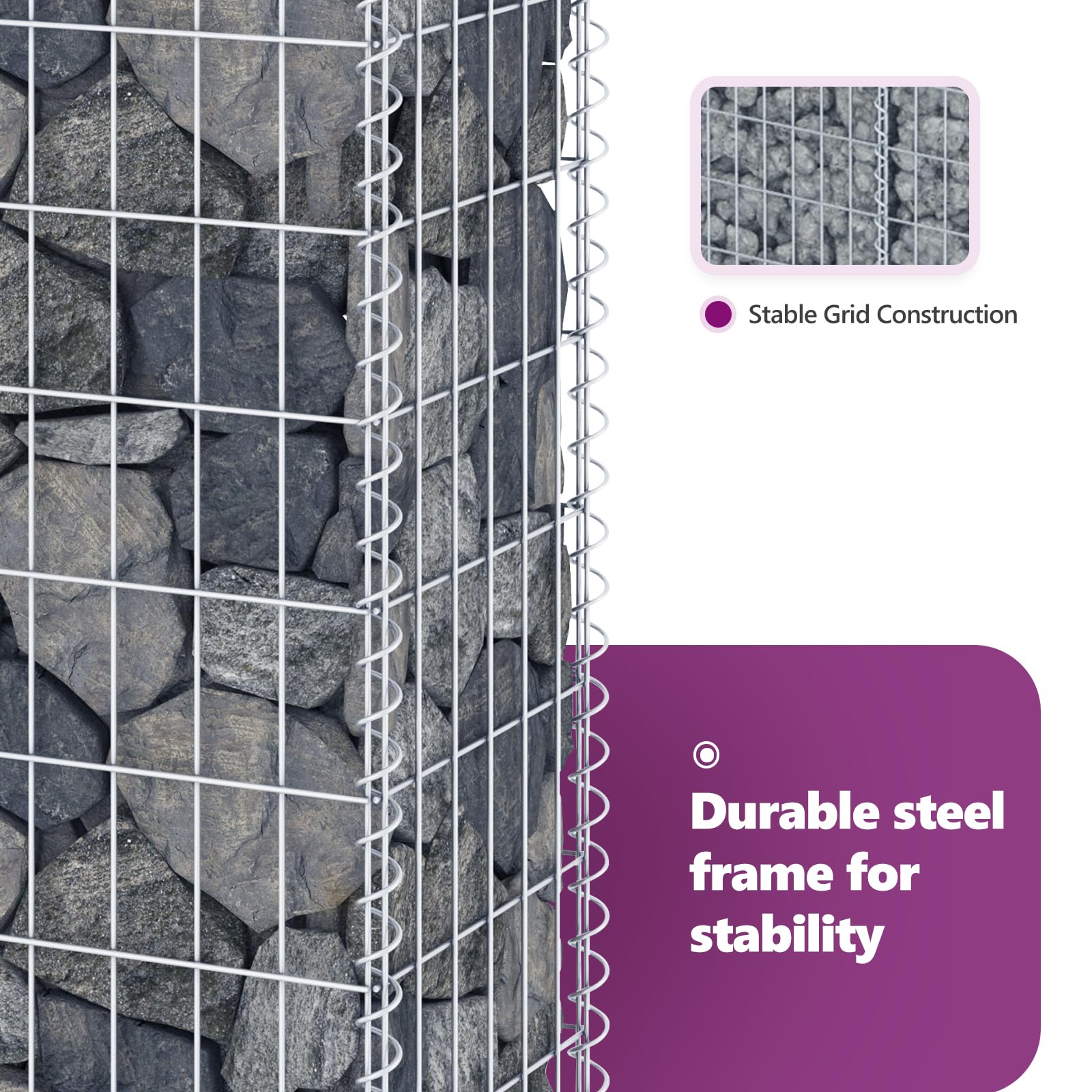 vidaXL Galvanized Steel Gabion Basket Wall - Outdoor Garden & Patio Privacy Protection with Covers | Rock Stone Fence for Landscaping, Backyard Decoration & Boundary Security