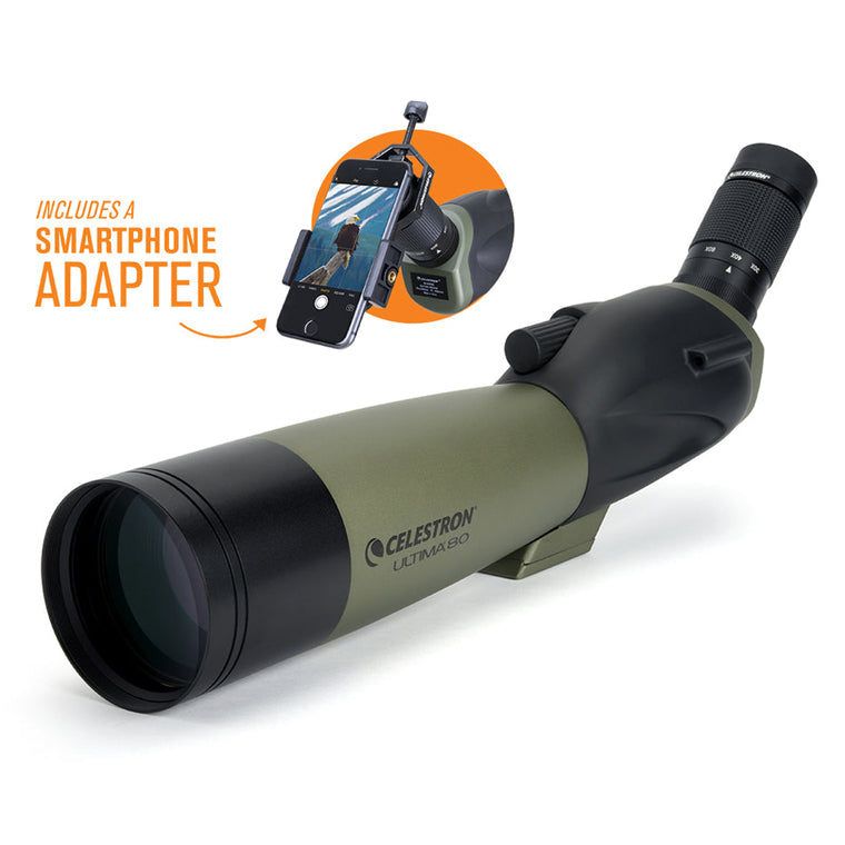 Ultima 20-60x80mm Angled Zoom Spotting Scope with Smartphone Adapter - High Power for Hunting, Bird Watching & Outdoor Adventures