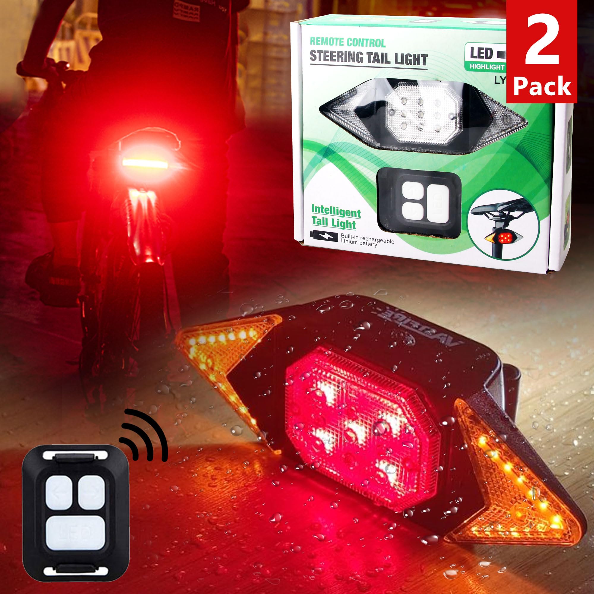 Rechargeable Bike Turn Signals & Rear Bike Lights - Waterproof LED Bicycle Indicators for Night Riding Safety (2024 Bike Accessories) - Perfect for Commuting, Mountain Biking & Urban Cycling