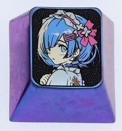 Custom Kamisato Ayaka & Rem Themed Titanium Alloy Keycaps for Mechanical Keyboards - Anime Gaming & Typing Accessories