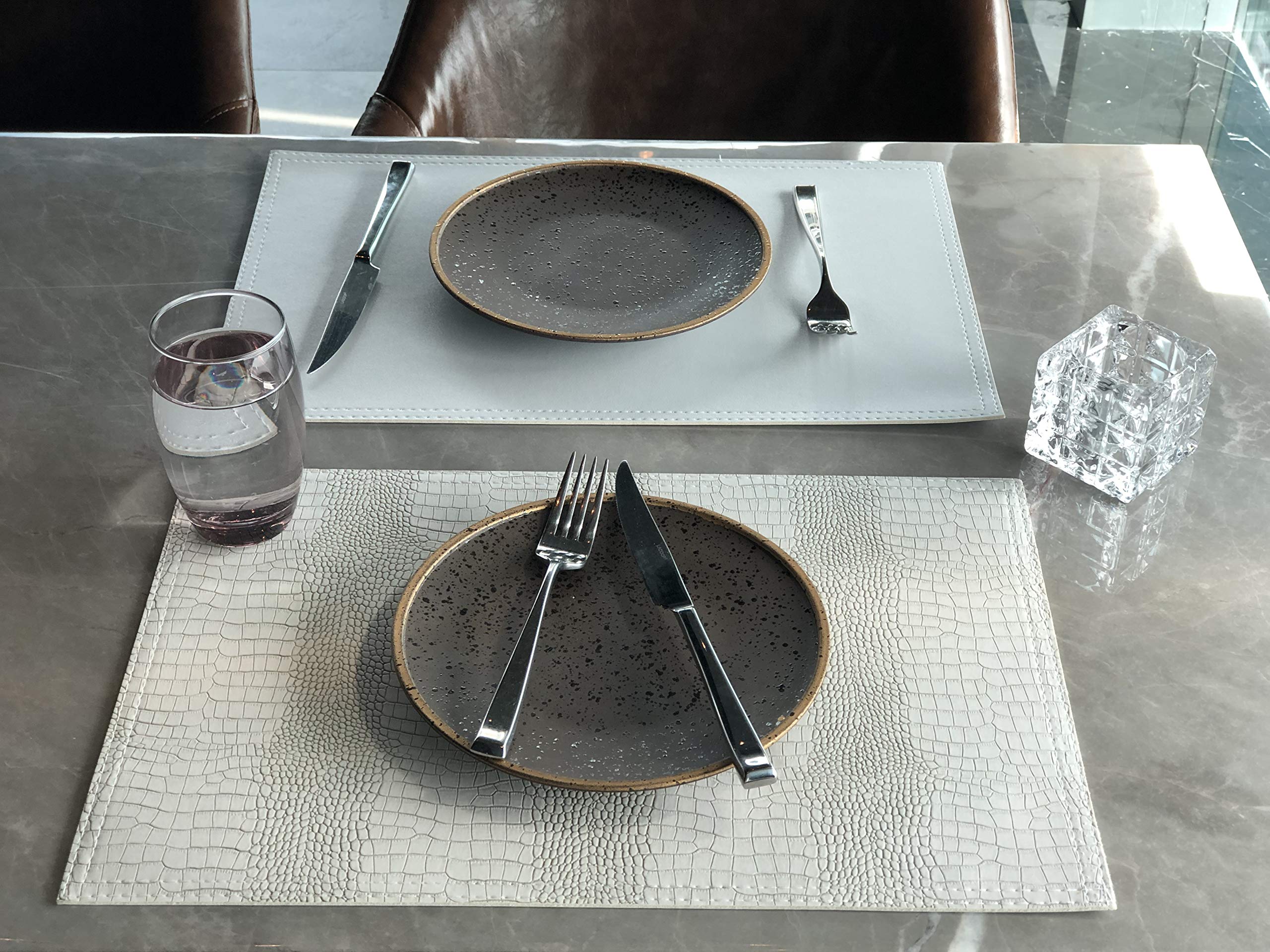 Premium Waterproof PU Leather Placemats Set of 8 - Heat & Stain Resistant Table Mats for Dining Table, Office Conference, and Home Decor - Easy Clean Faux Leather Hardboard Placemats (White) - Perfect for Everyday Meals, Dinner Parties, and Professional Meetings