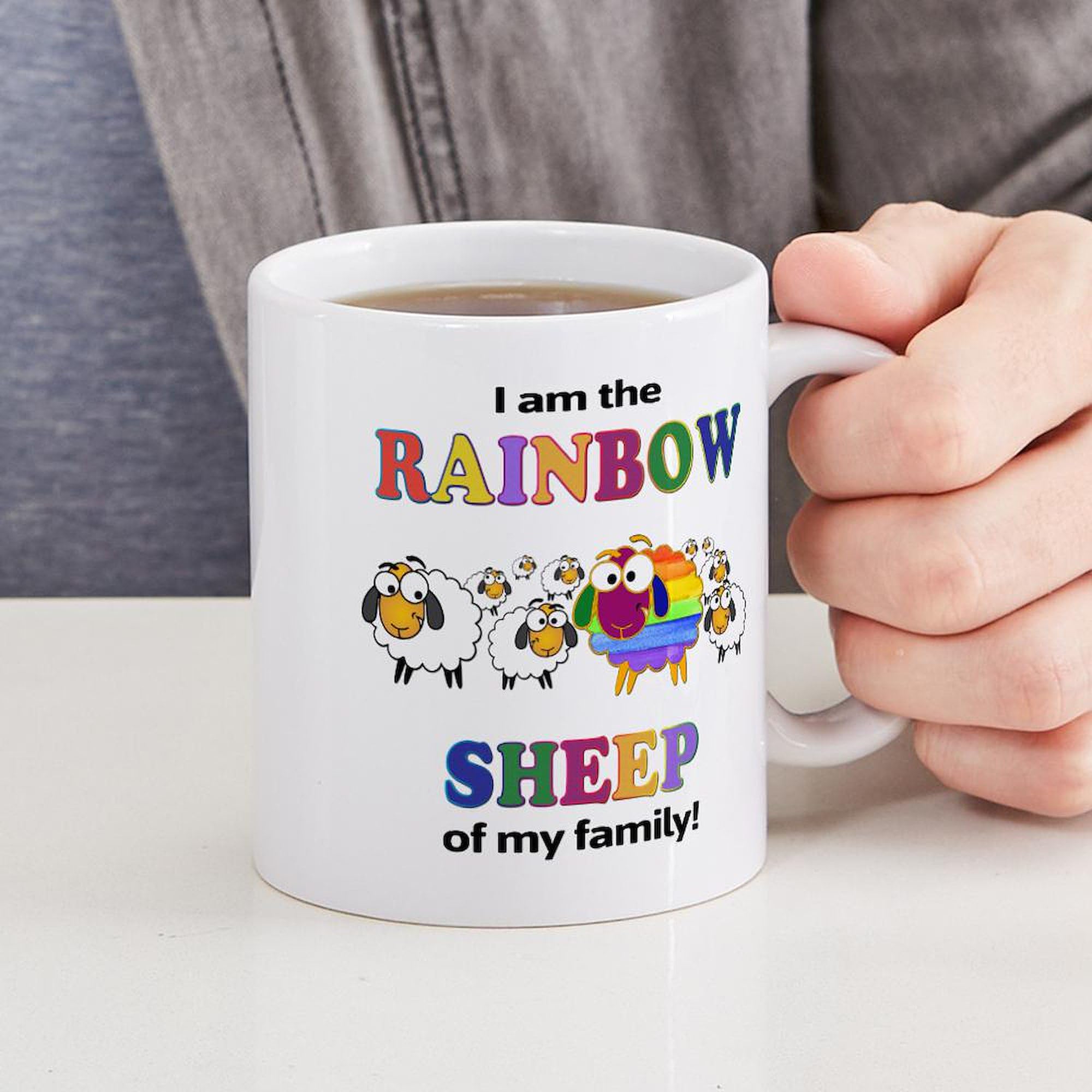 Rainbow Sheep Ceramic Coffee Mug 11 oz (325 ml) - Funny & Unique Design for Tea, Coffee, Hot Chocolate - Perfect Gift for Sheep Lovers, Office Use, Home Decor