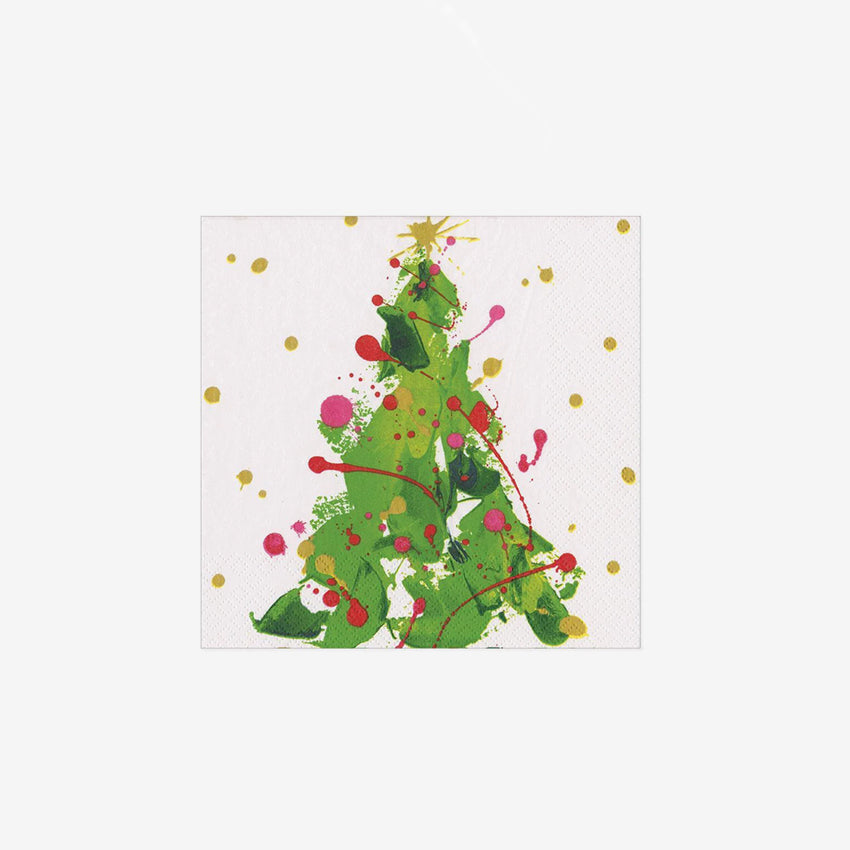 Caspari Splatter Tree Napkins - Set of 20 Premium Paper Cocktail Napkins for Parties, Weddings & Holiday Entertaining - Christmas Tree Design with Colorful Splatter Pattern - Perfect for Drinks, Appetizers & Festive Gatherings