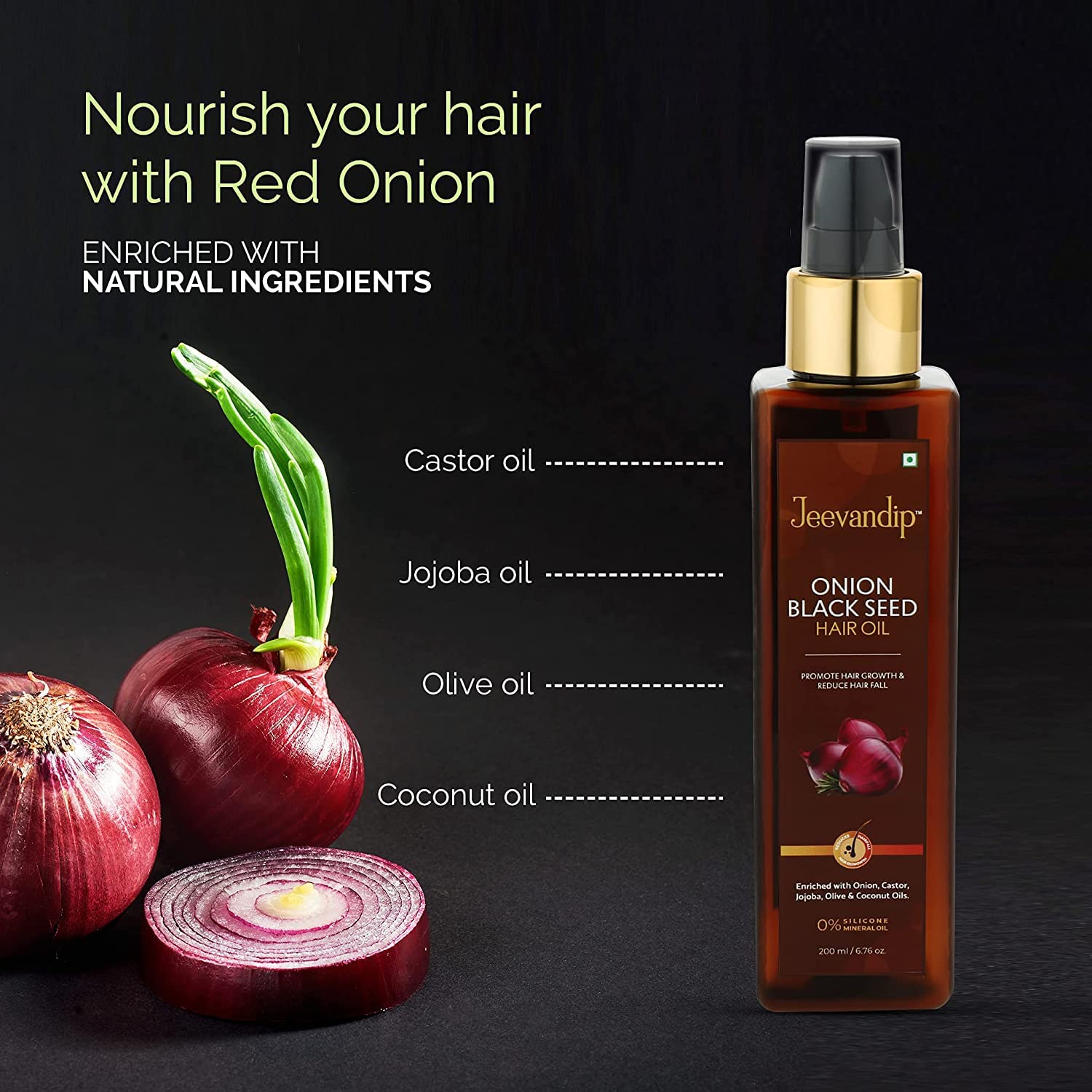 Jeevandip Advanced Black Seed & Onion Hair Oil for Hair Growth - Reduces Hair Fall with Natural Ingredients, Vitamin E - Promotes Thicker, Healthier Hair (200ml) - Ideal for Daily Scalp Massage & Damaged Hair Repair