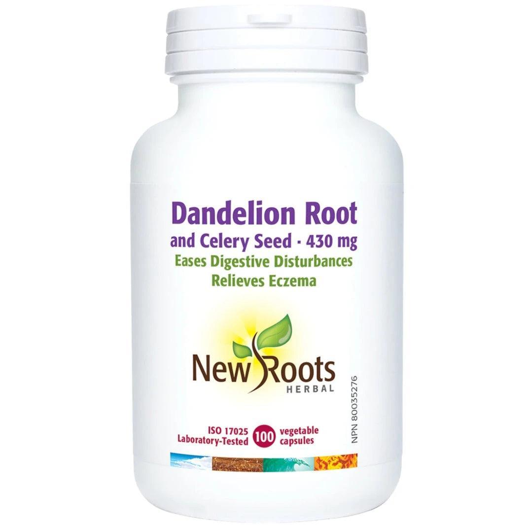 New Roots Dandelion Root & Celery Seed 430mg - 100 Vegetarian Capsules for Liver Support & Natural Detox | Herbal Supplement for Digestive Health & Wellness