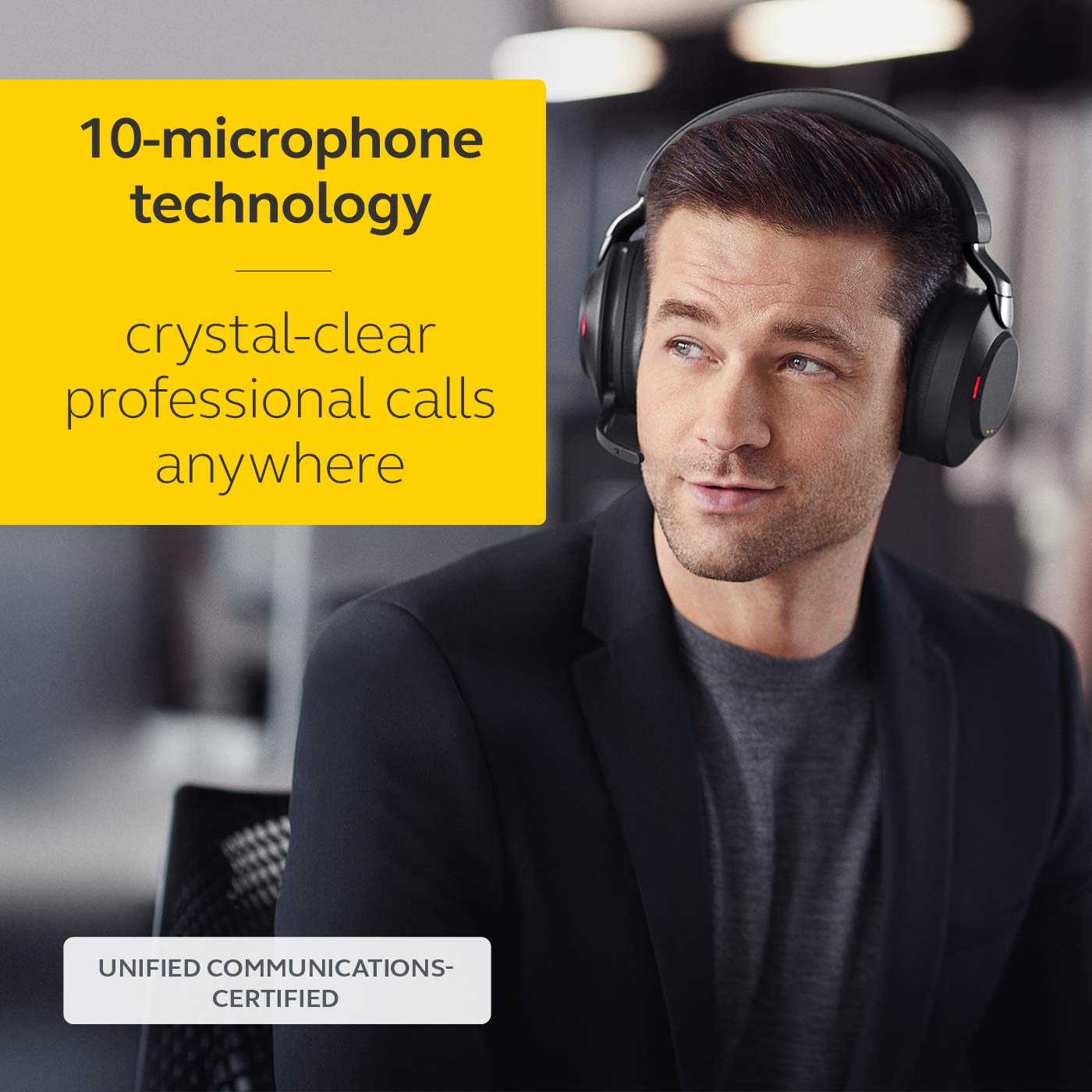 Jabra Evolve2 85 Wireless Noise Cancelling Headphones with Charging Stand – UC Certified Stereo PC Headset, Long Battery Life, USB-C Bluetooth Adapter – Black – Perfect for Home Office, Remote Work & Video Conferencing