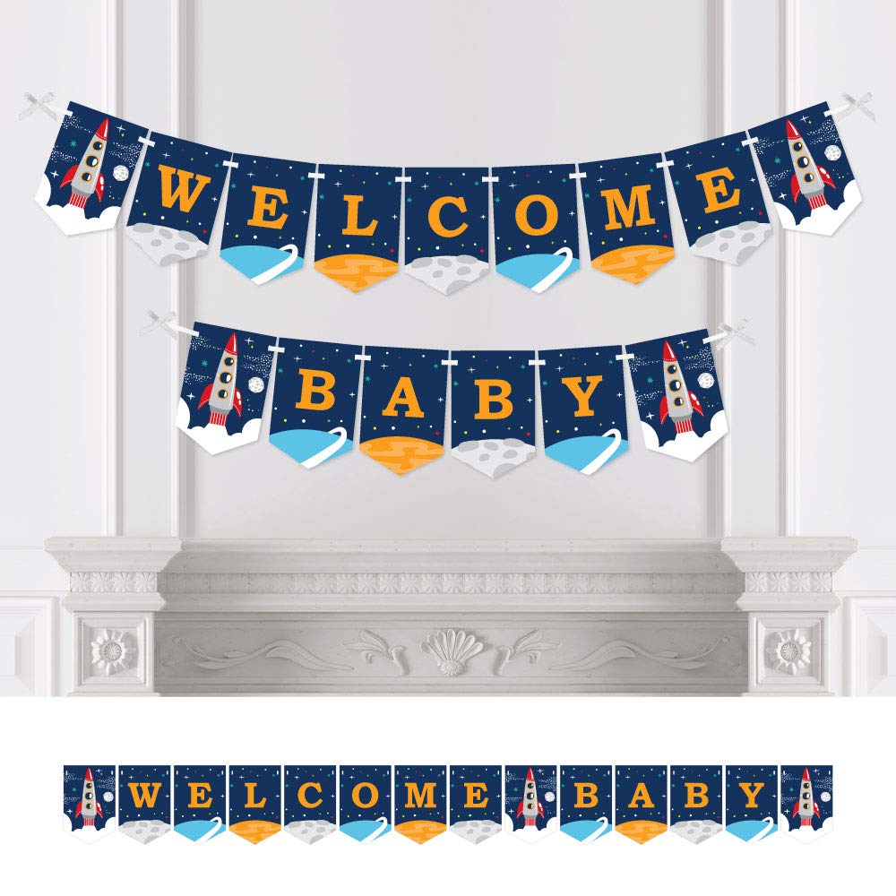 Blast Off to Outer Space Rocket Ship Baby Shower Bunting Banner - Space Theme Nursery Decor for Boys & Girls - Perfect for Baby Showers, Birthday Parties & Gender Reveals