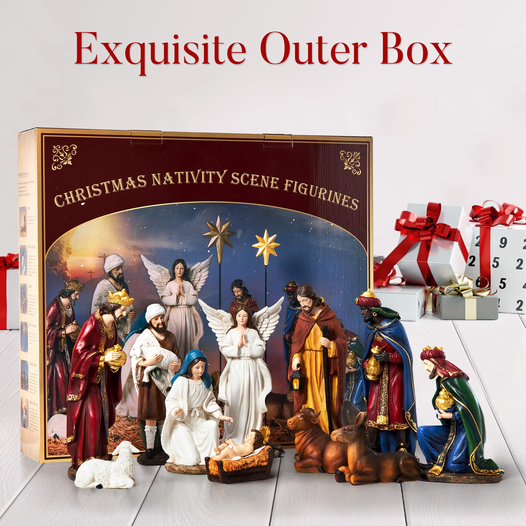 13-Piece Nativity Set for Christmas - 7.9 Inch Tabletop Nativity Scene with Resin Figurines, Religious Home Decor for Holidays | Perfect for Mantel Displays, Church Altars & Gift Giving