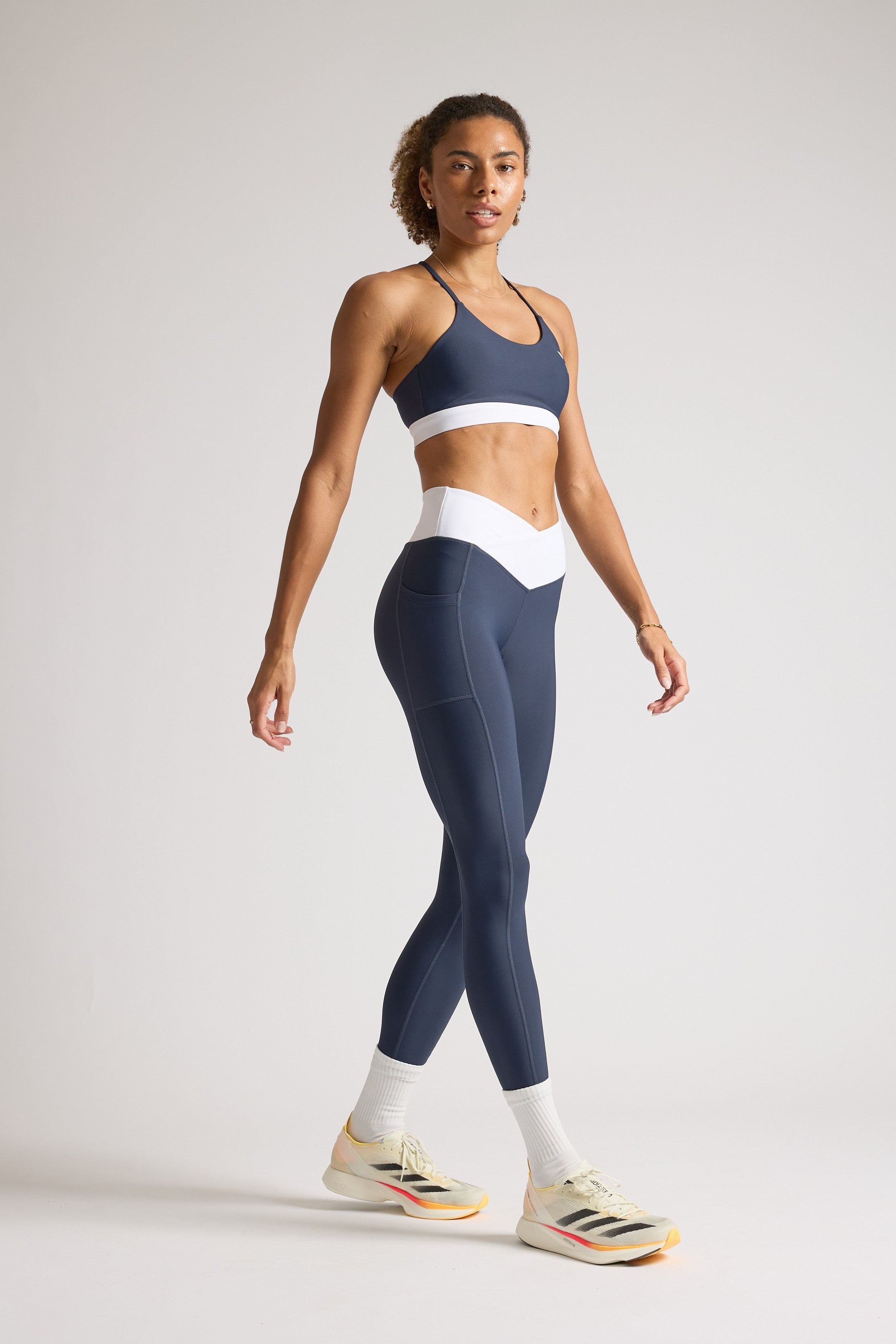 High Waist Navy 'V Cut' Yoga Leggings for Women - Tummy Control Workout Pants for Running, Gym & Lounge Wear
