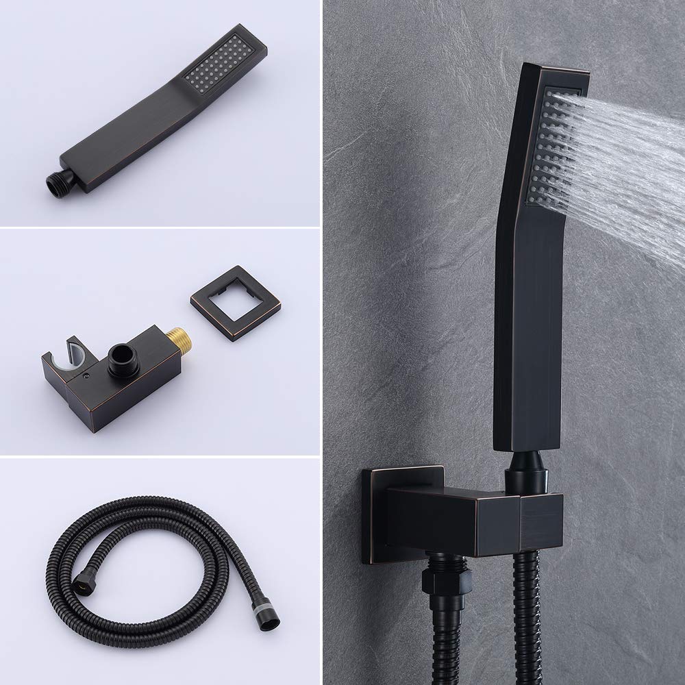 Premium Oil Rubbed Bronze Shower System - 12 Inch Rainfall Shower Head & Handheld Spray with High Pressure, Shower Faucet Trim Valve & Bathtub Faucet - Luxury Bathroom Mixer Set for Spa-Like Experience & Modern Home Upgrade