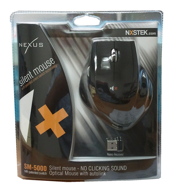 Nexus Silent Mouse with Double Scroll Wheel - Wireless USB Optical Mouse for PC, Laptop, Mac - Black (SM 5000B) - Perfect for Office, Home, and Gaming Use