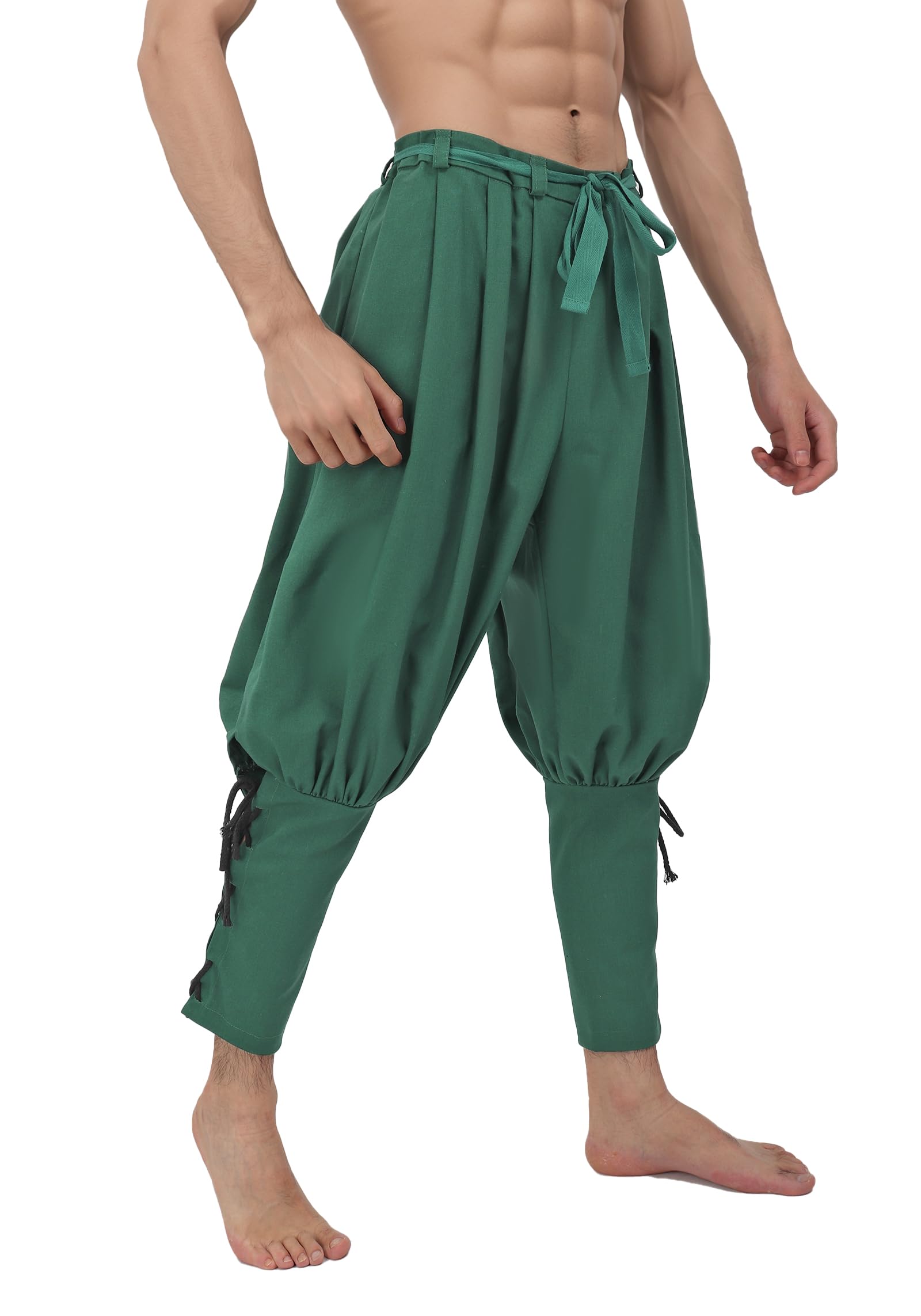 PROCOS Medieval Pirate Pants for Men - Retro Renaissance Linen Trousers with Ankle Banding Wraps | Perfect for LARP, Cosplay, Historical Reenactment & Themed Parties