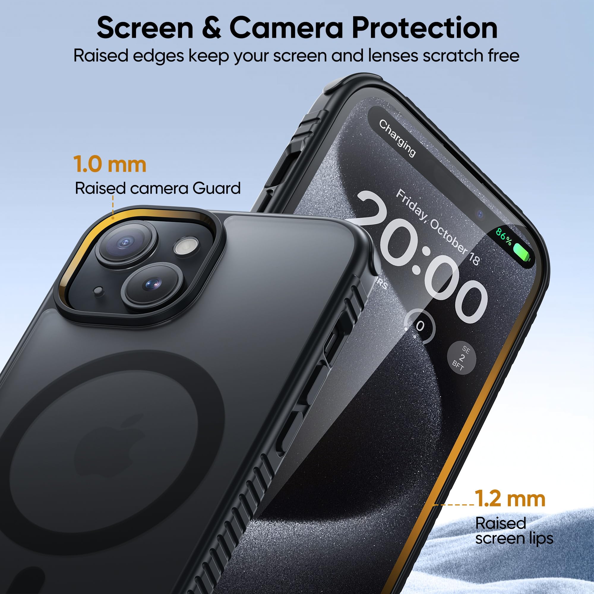 SUCGLES Magnetic iPhone 14 Plus Case with MagSafe - Ultra Strong Magnet, 12FT Military Drop Protection, Slim Matte Translucent Cover (6.7