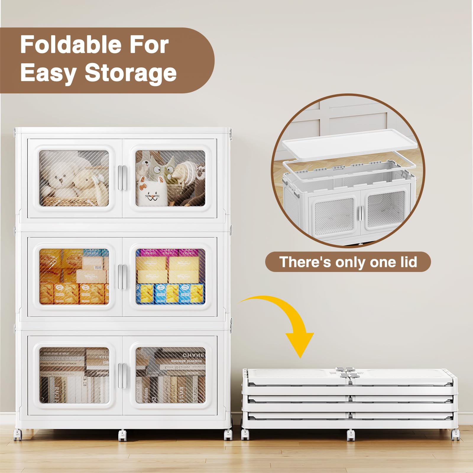 220 Gallon Extra Large Storage Bins with Lids (4 Pack) - 880 Qt Heavy Duty Plastic Stackable Storage Containers with Wheels, Collapsible Closet Organizer & Drawers for Home, Office, Garage, and Moving Storage - Perfect for Organizing Clothes, Toys, and Seasonal Items
