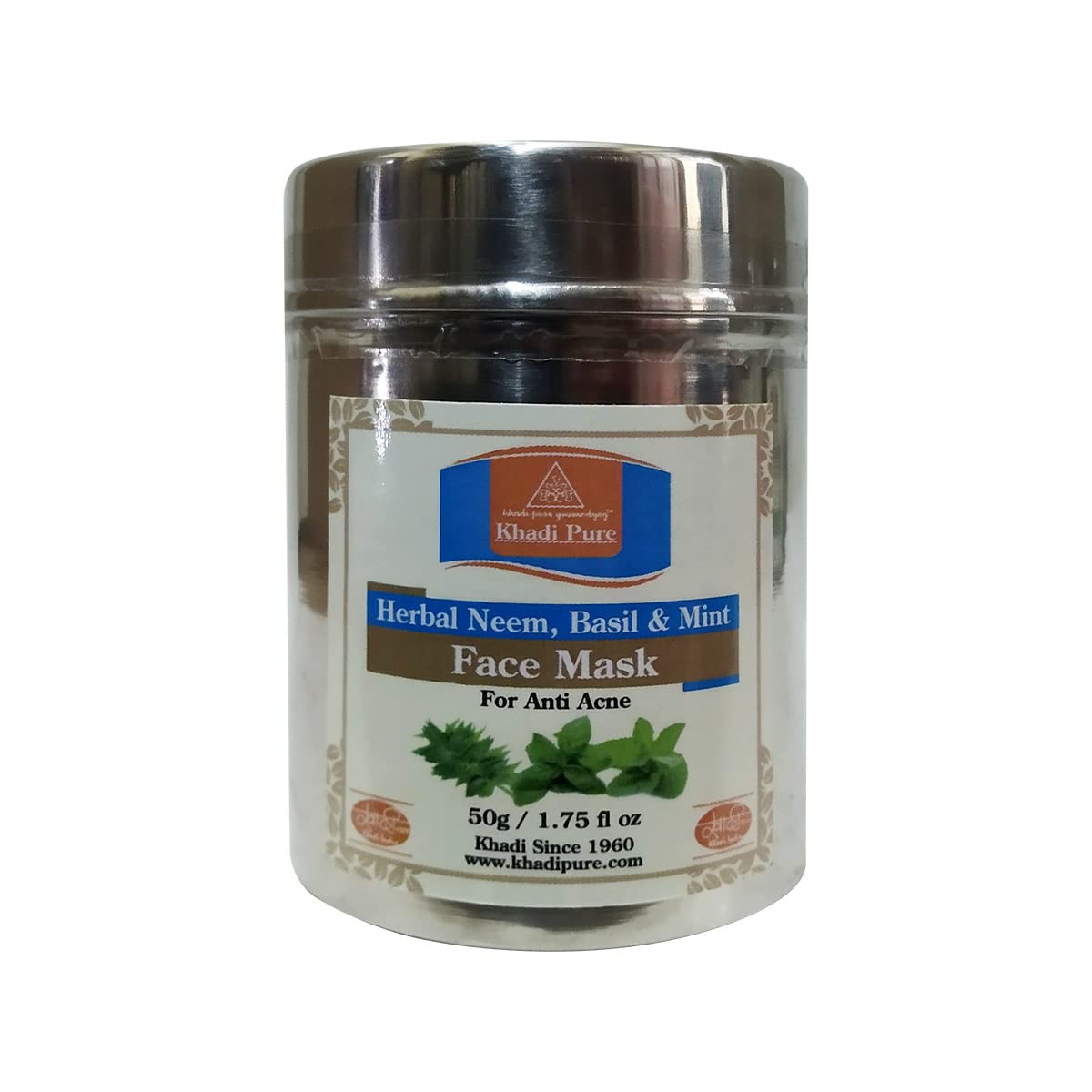 Khadi Pure Herbal Neem, Basil & Mint Anti-Acne Face Mask - 50g | Natural Skincare for Acne-Prone Skin | Perfect for Daily Use & Spa Nights