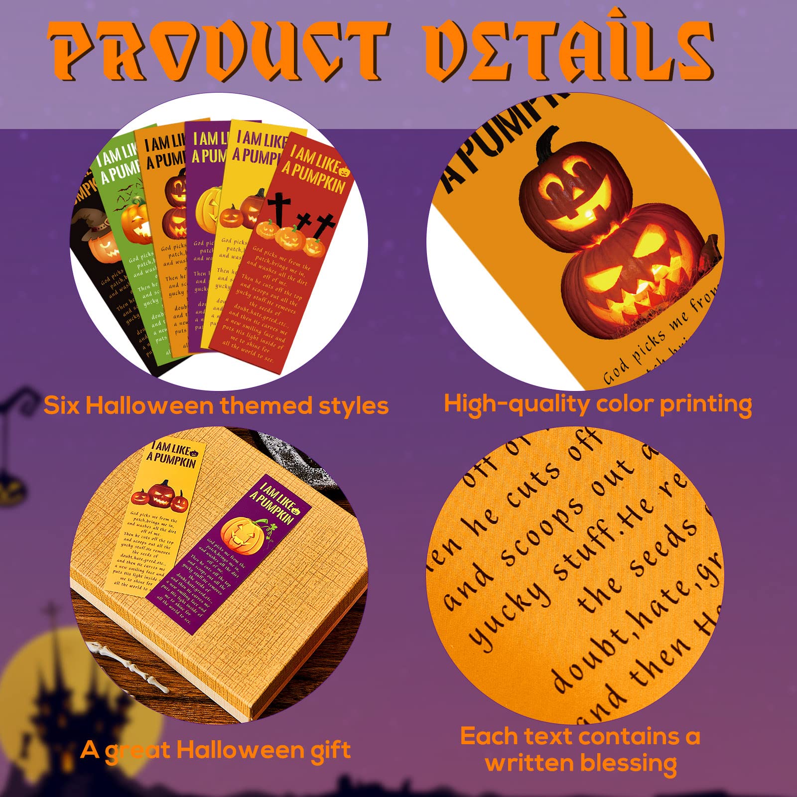 60 Pack Halloween Pumpkin Bible Verse Bookmarks - Religious Christian Book Markers for Women, Girls & Book Lovers - Perfect for Church, Baptism, Bible Study & Halloween Gifts - Inspirational Scripture Reading Accessories