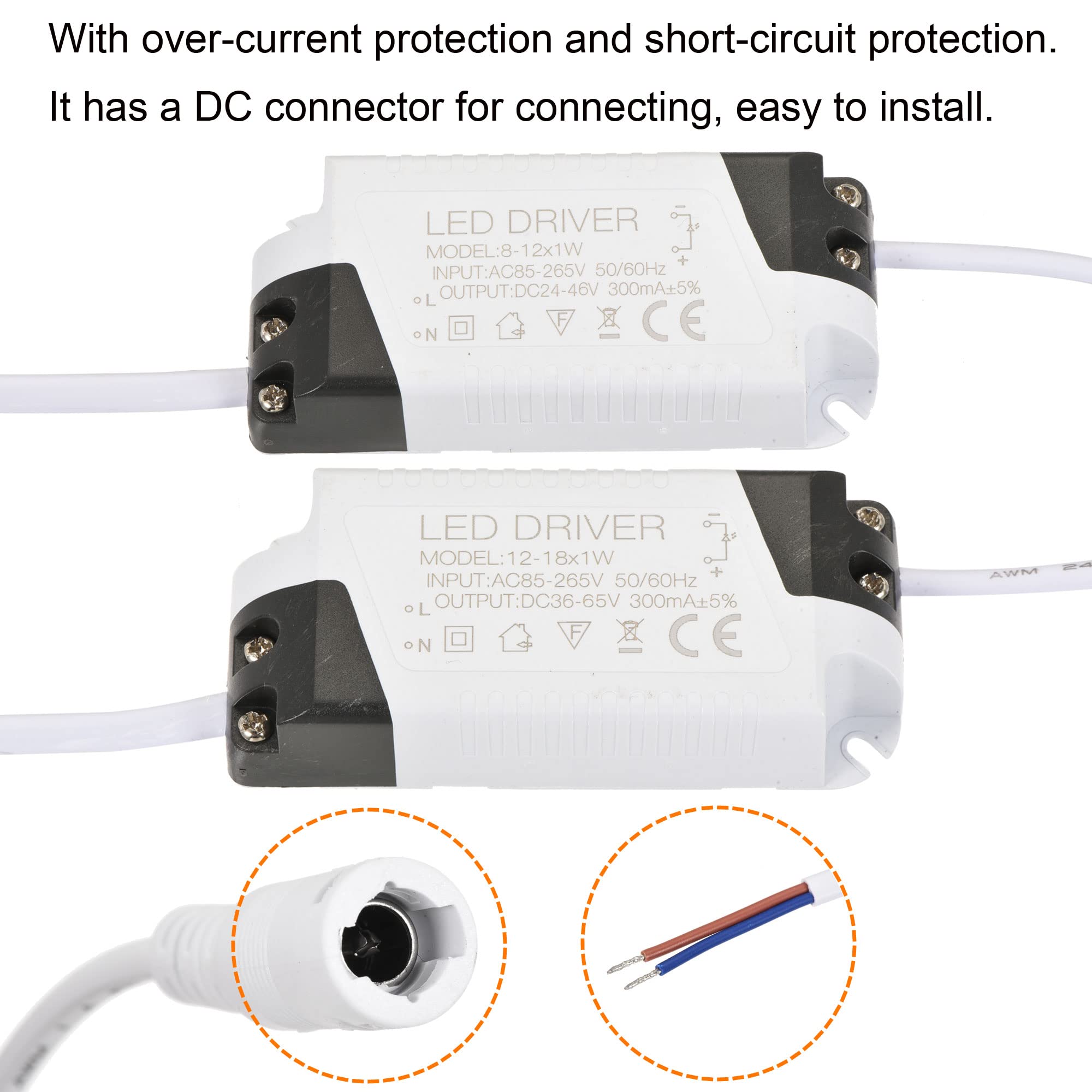 Meccanity 300mA LED Driver - AC 85-265V Input External Power Supply for LED Ceiling Lights with DC Connector (3-Pack) - Perfect for Home, Office & Commercial Lighting Projects