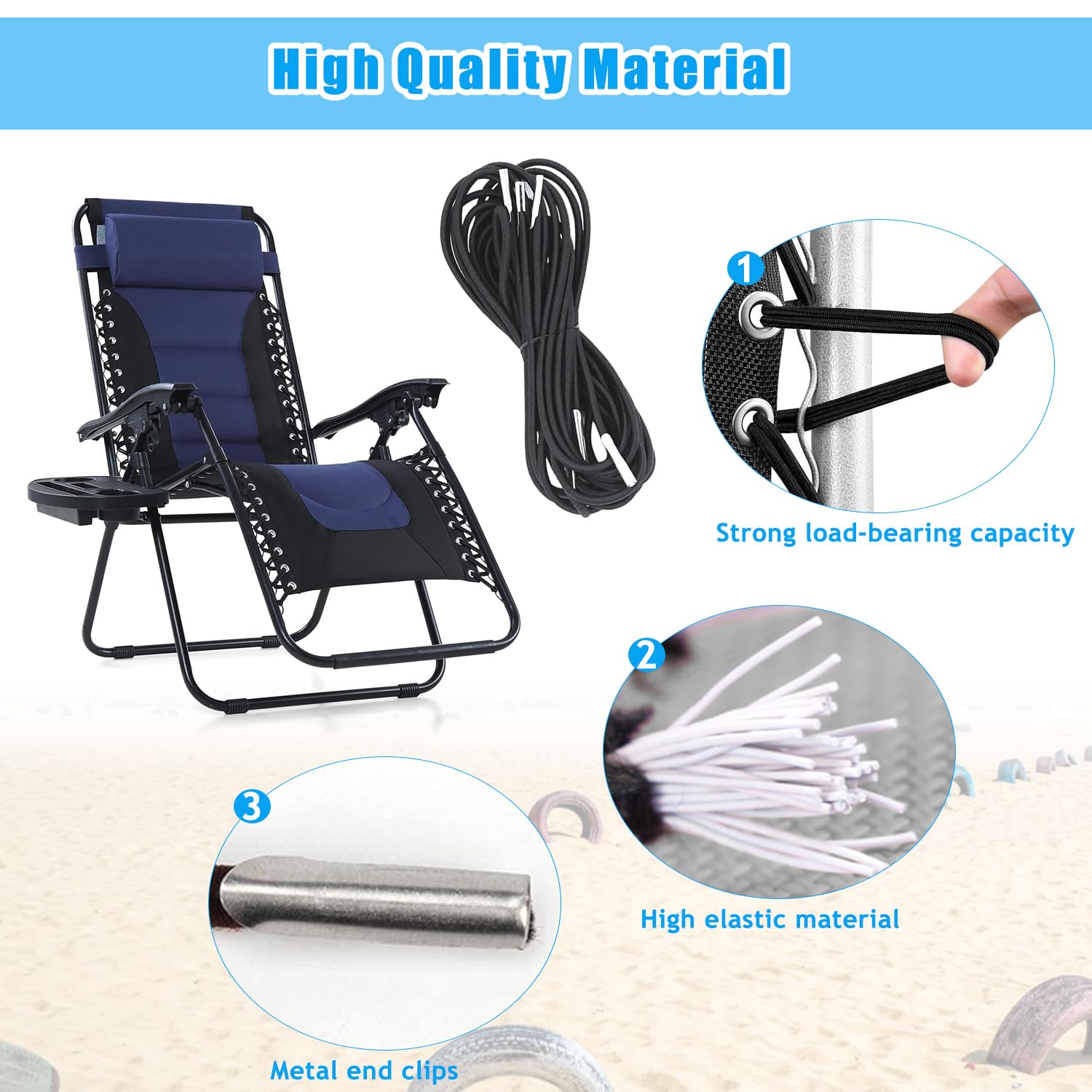 **Ostlttyn Zero Gravity Chair Replacement Cord - 8 Pack Durable Bungee Elastic Laces for Patio Recliner, Lounge Chair, Lawn Chair Repair Kit (Black) - Perfect for Outdoor Relaxation & Backyard Comfort**