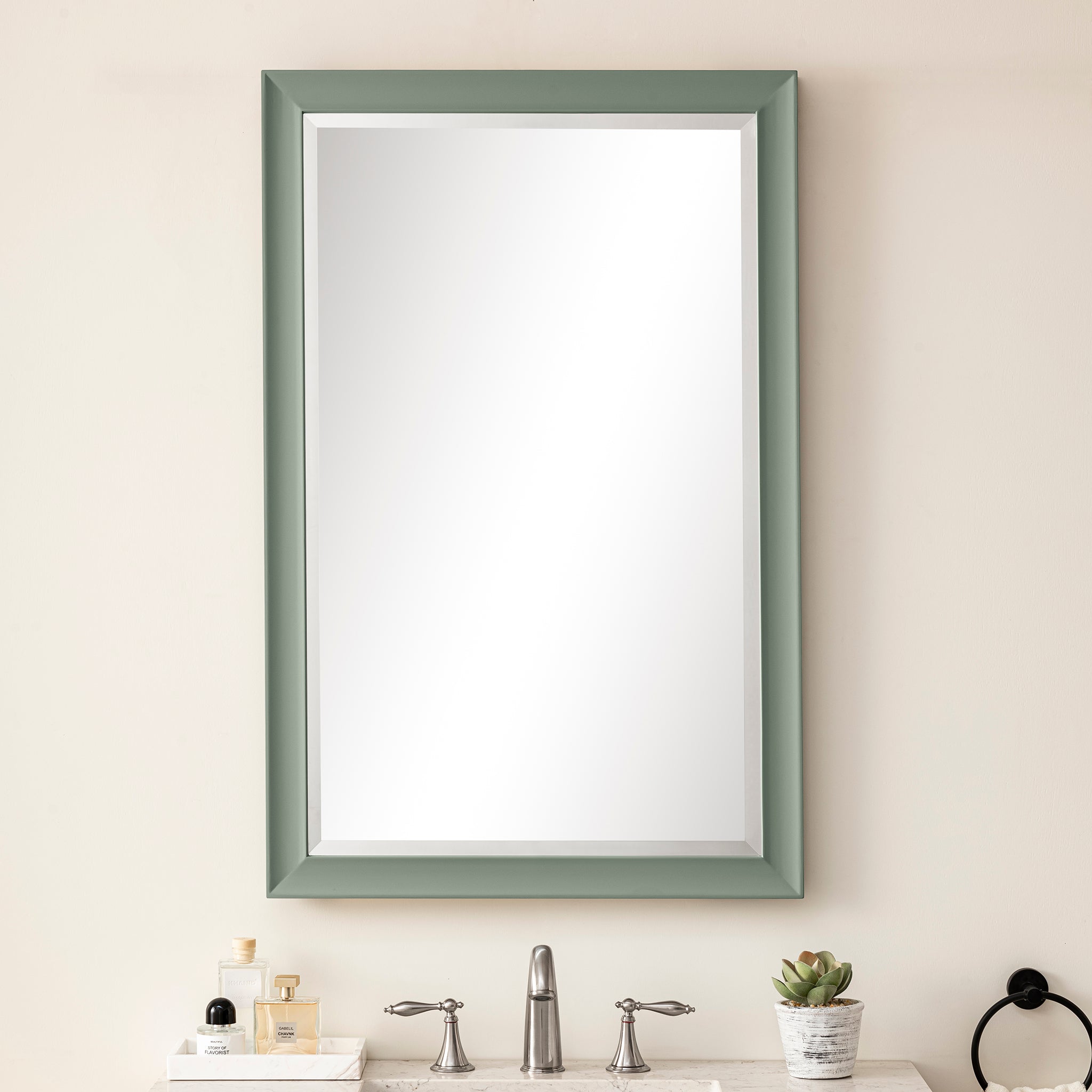 Glenbrooke 26-Inch Round Wall Mirror - Smokey Celadon Finish for Bathroom, Bedroom & Entryway Decor