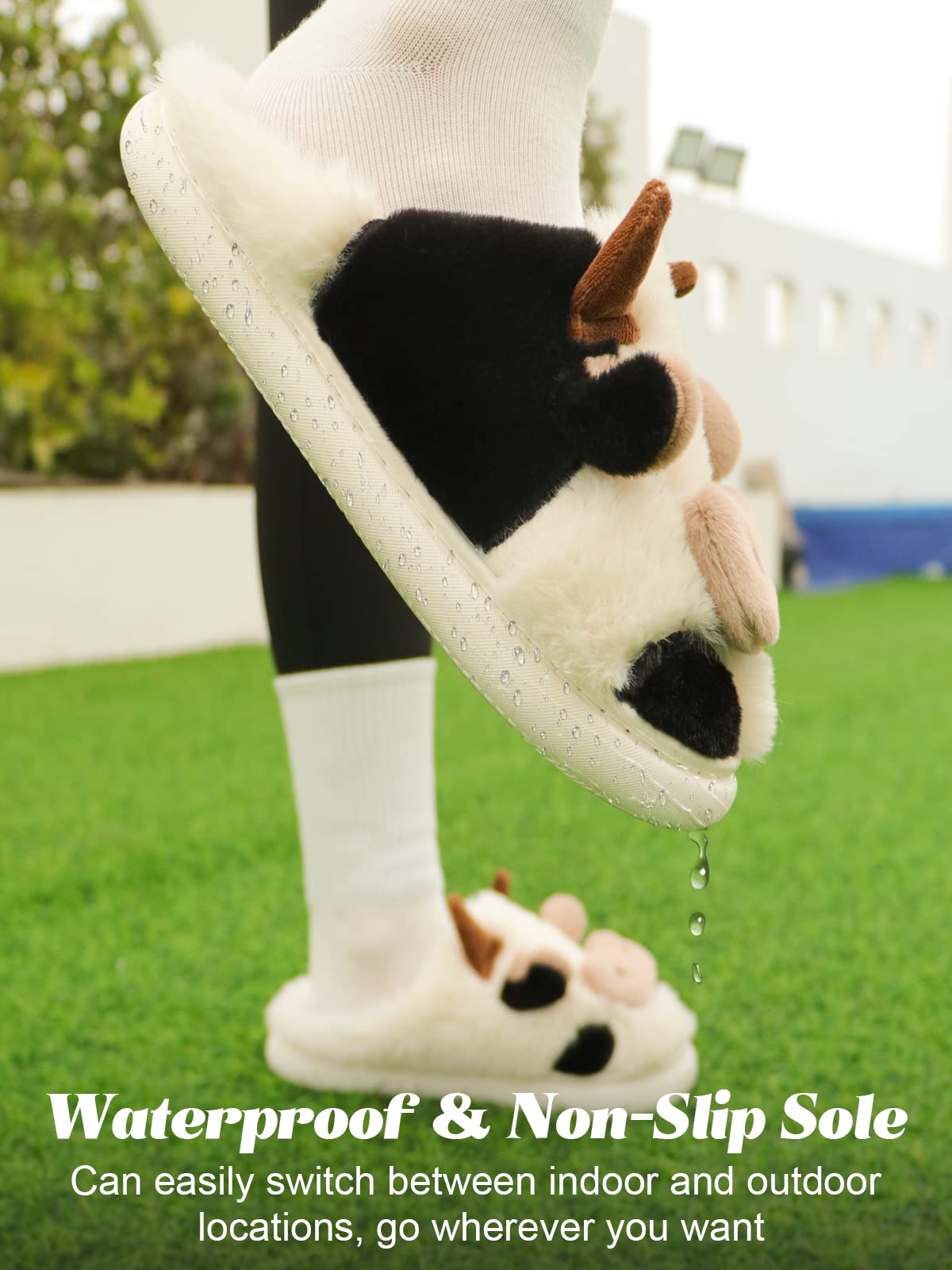 VRPQ Cow Slippers for Women & Men - Cartoon Animal House Slippers, Warm Winter Indoor/Outdoor Slides - Perfect for Home, Lounge, and Gift Giving
