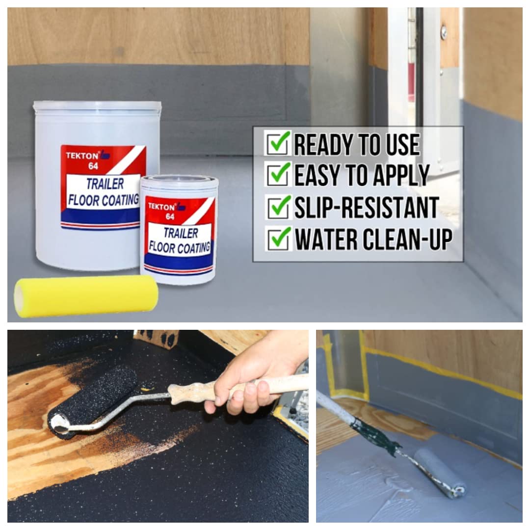 Non-Skid Gray Paint for Trailer Floors, Ramps & Walls – 4.5 Gallon Pail with 2 Foam Rollers – Durable Protective Coating for Heavy-Duty Use in Warehouses, Garages & Industrial Spaces